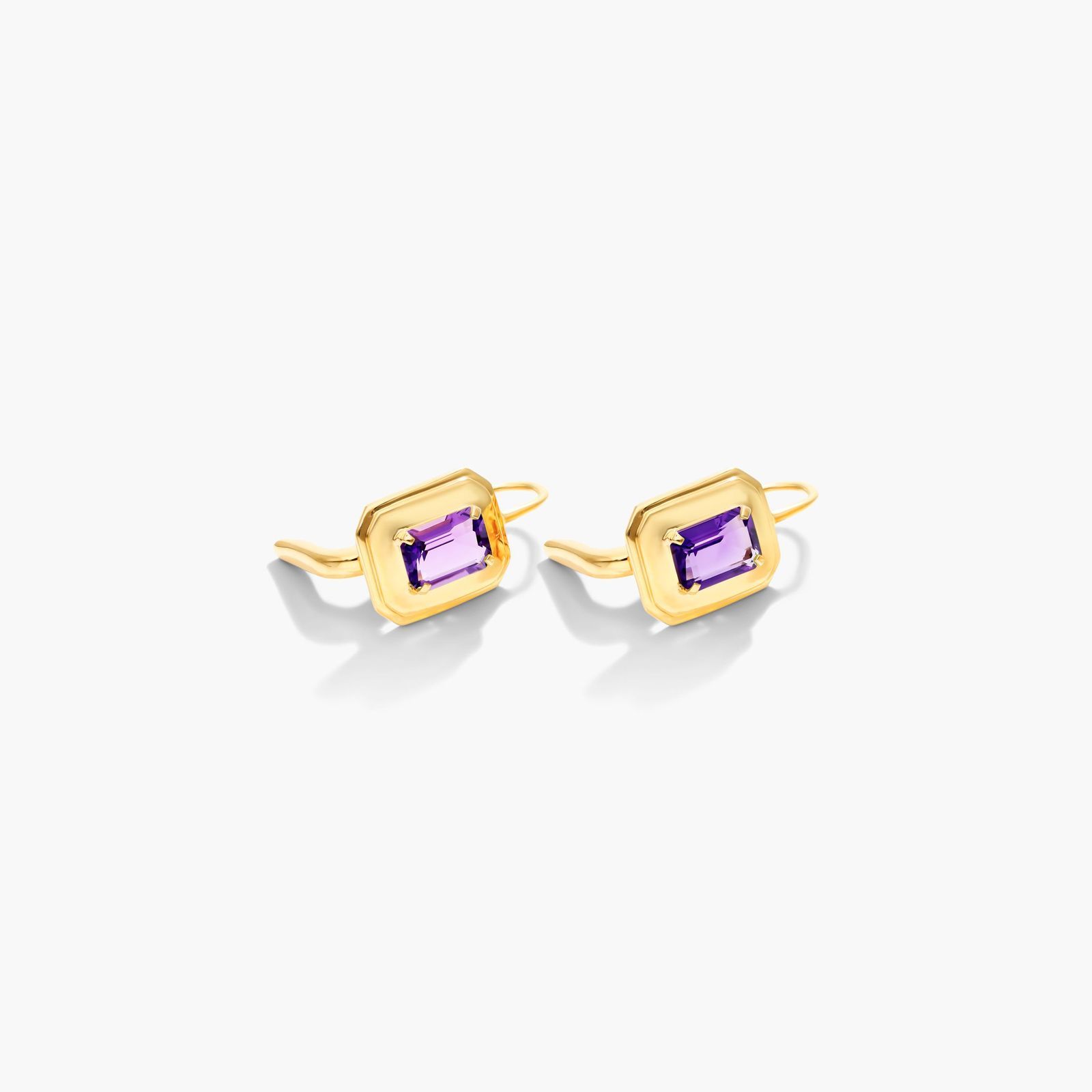Amethyst Frame Leverback Earrings In 18K Yellow Gold