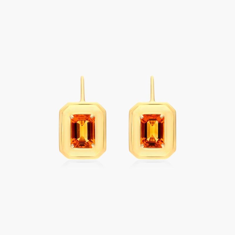Citrine Frame Leverback Earrings In 18K Yellow Gold