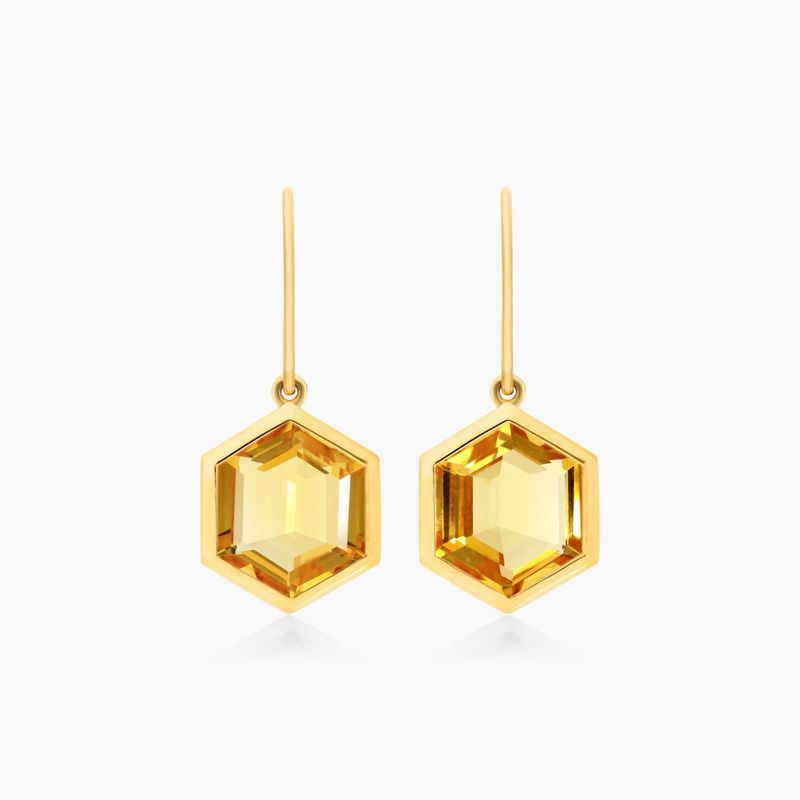 Bezel Hexagonal Citrine Hook Earrings In 18K Yellow Gold