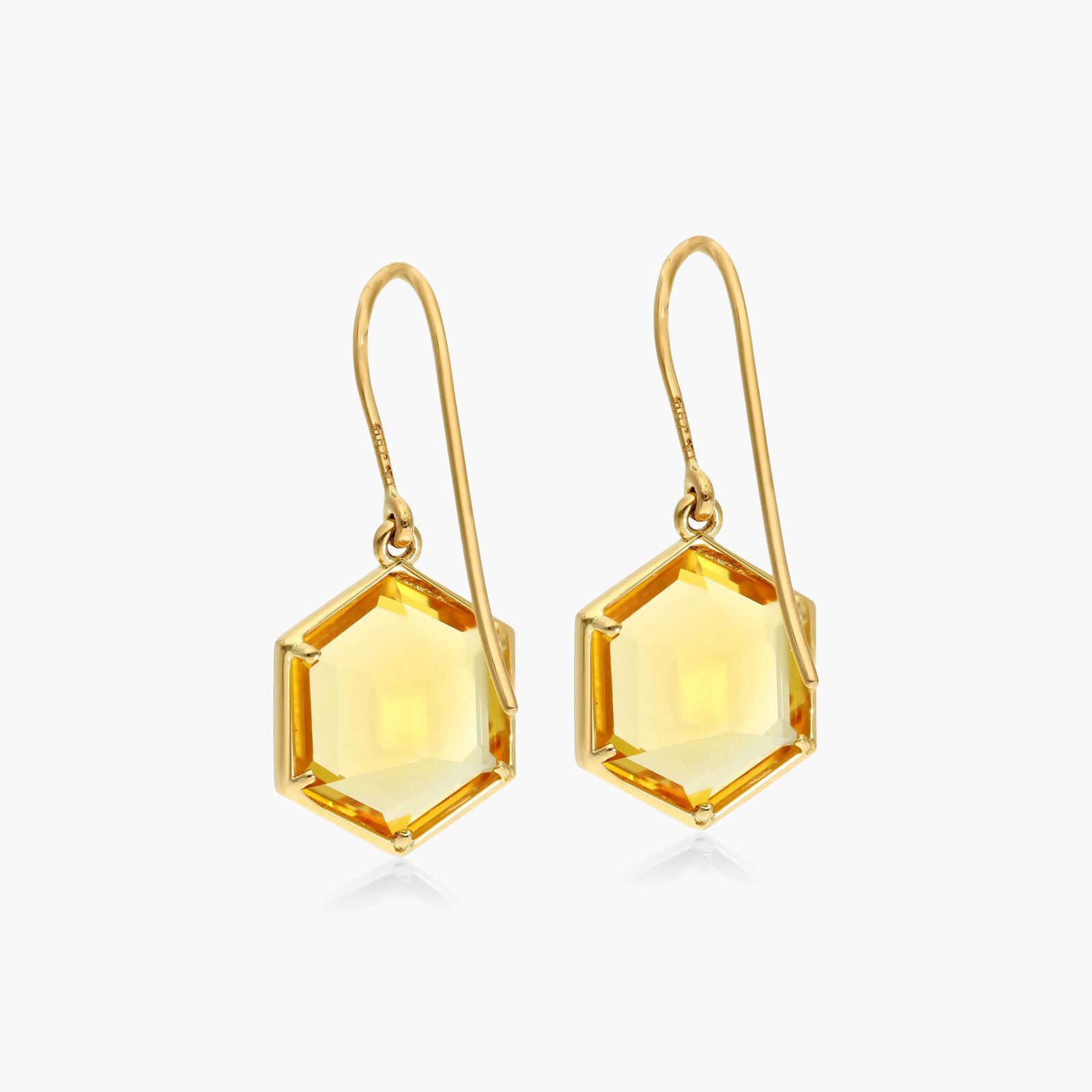 Bezel Hexagonal Citrine Hook Earrings In 18K Yellow Gold