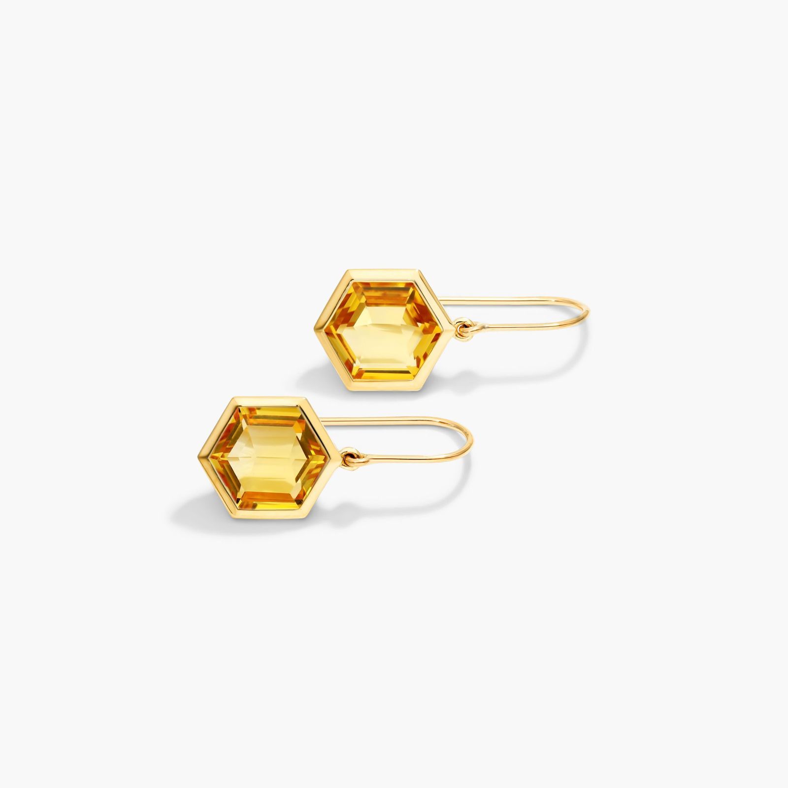 Bezel Hexagonal Citrine Hook Earrings In 18K Yellow Gold