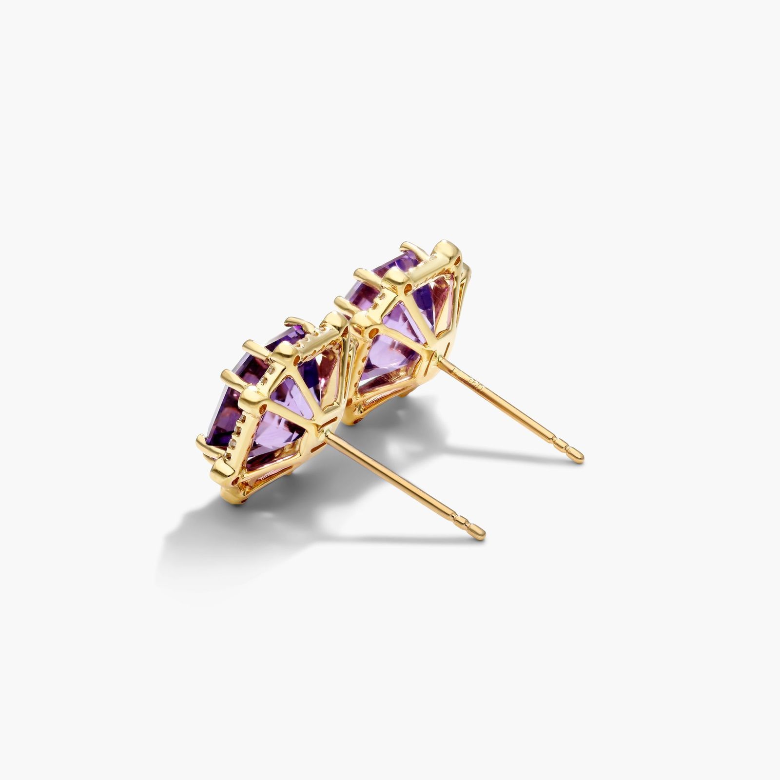 Octagon Amethyst And Diamond Frame Earrings In 18K Yellow Gold