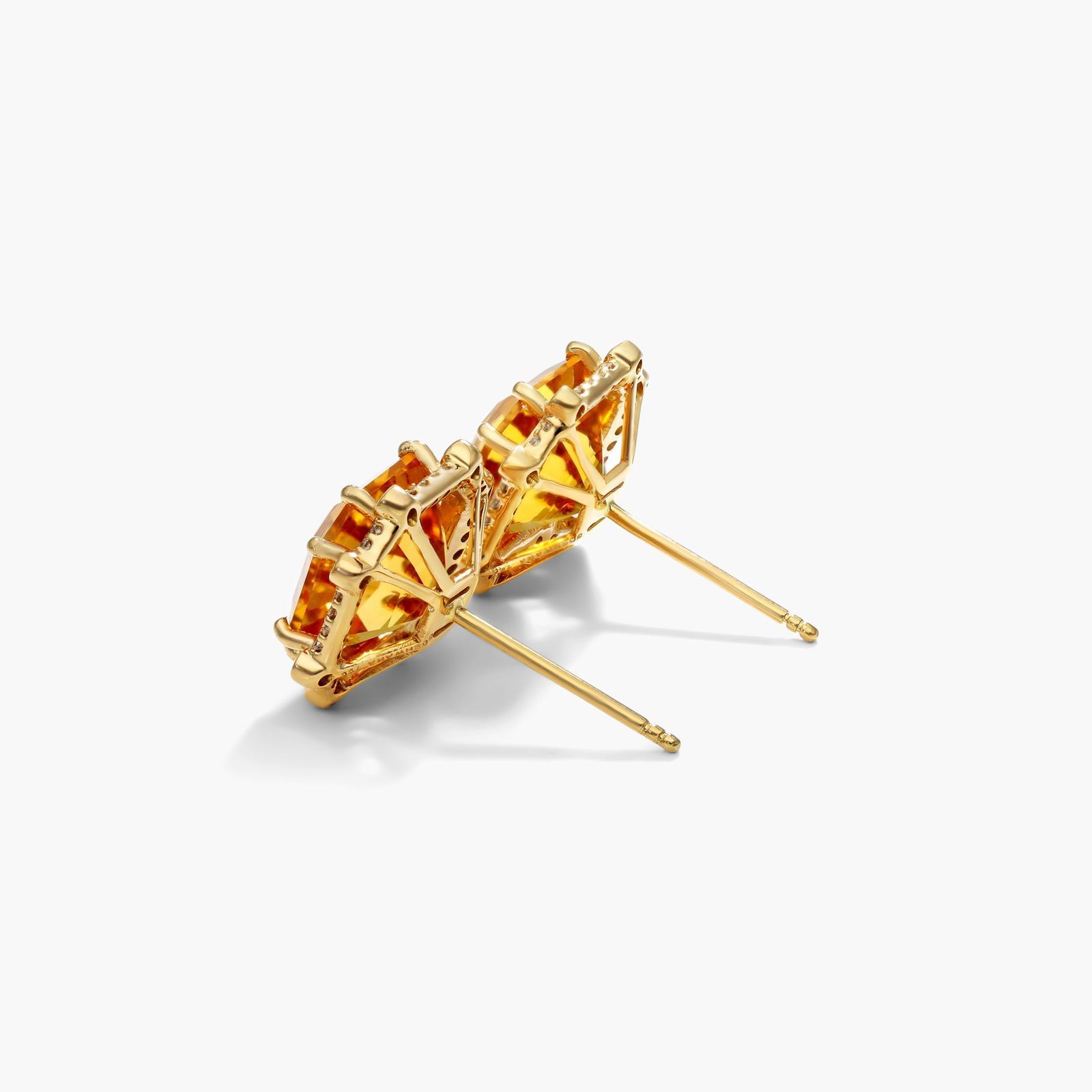 18K Yellow Gold Octagon Citrine and Diamond Frame Earrings