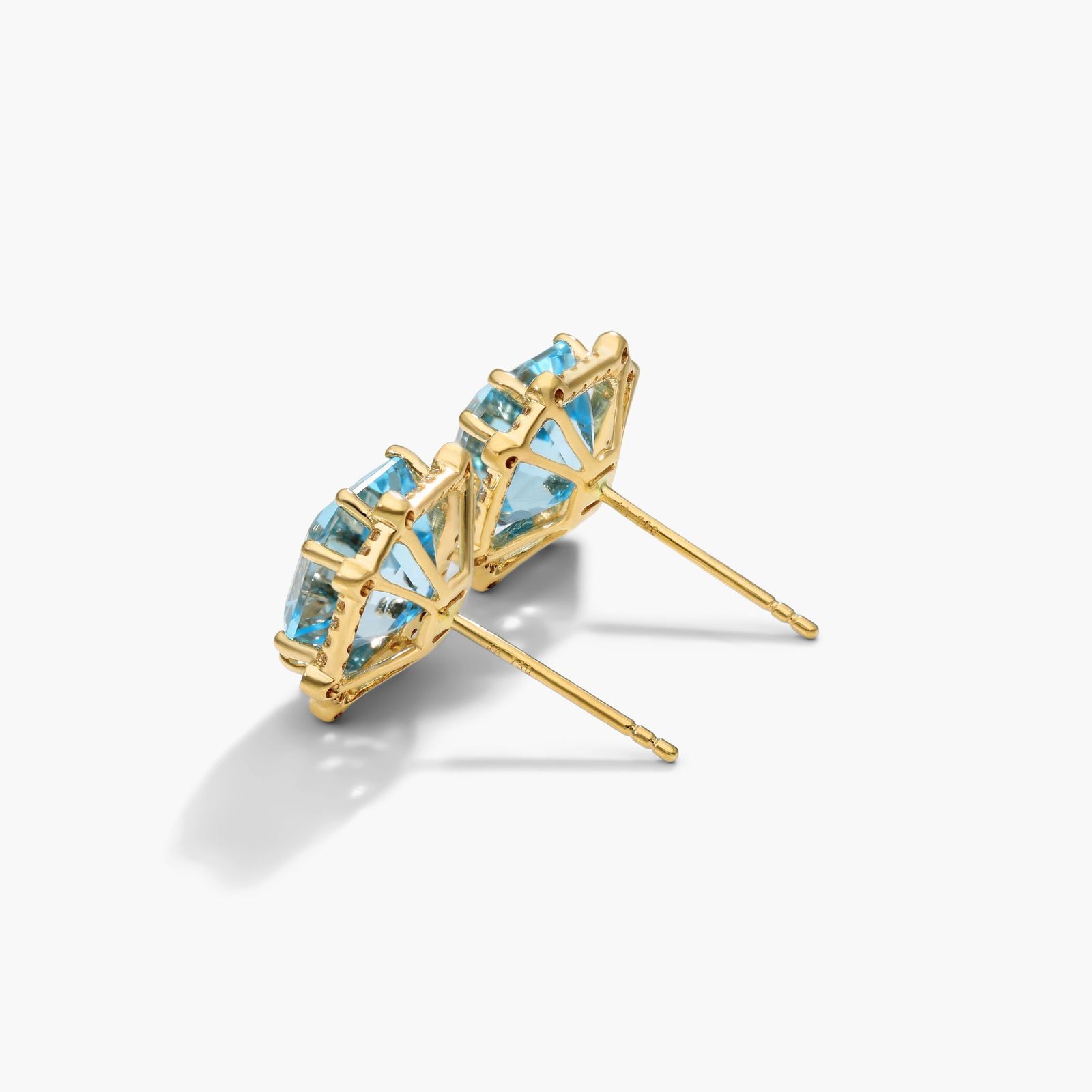 Octagon Sky Blue Topaz And Diamond Frame Earrings In 18K Yellow Gold