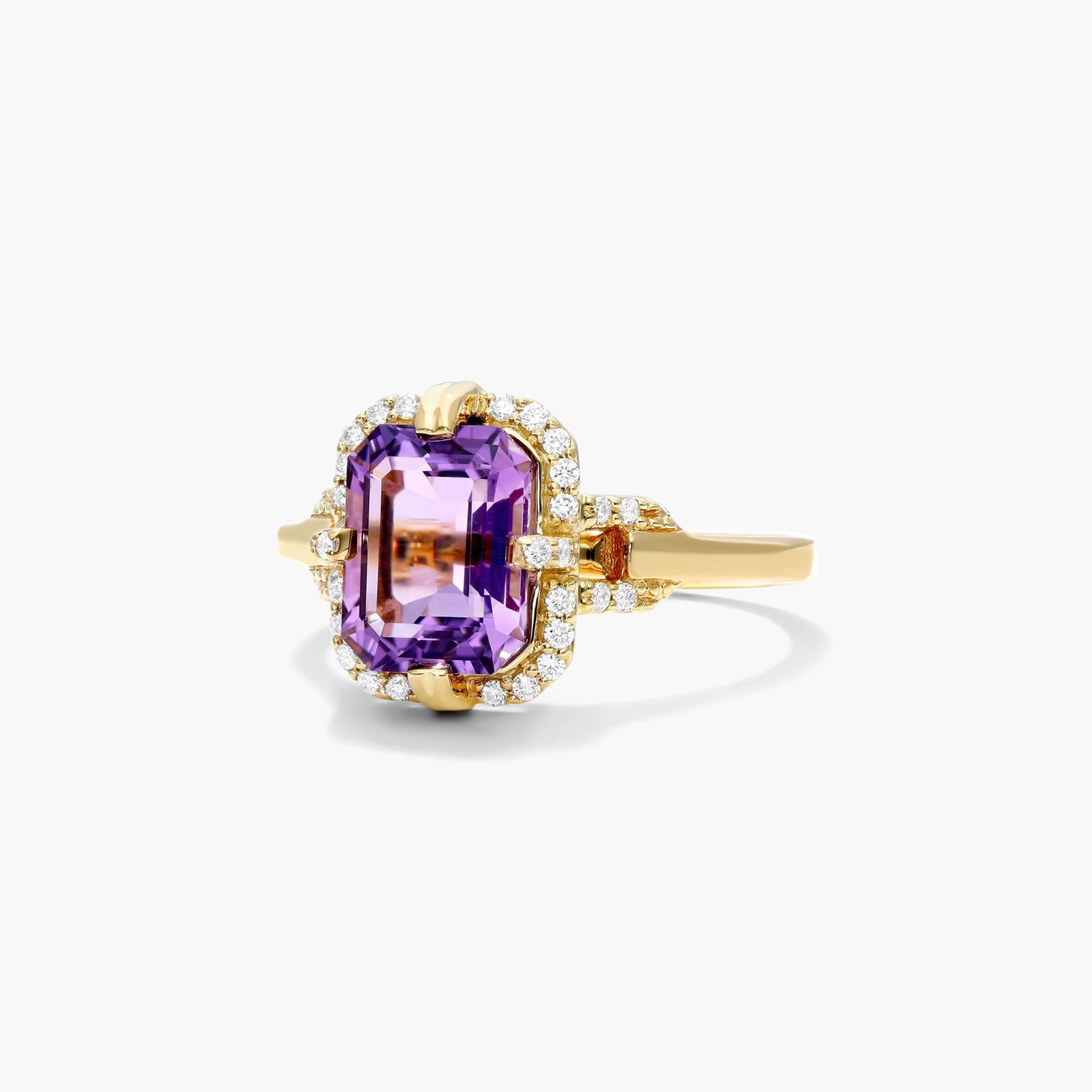 18K Yellow Gold Amethyst Diamond Halo Ring