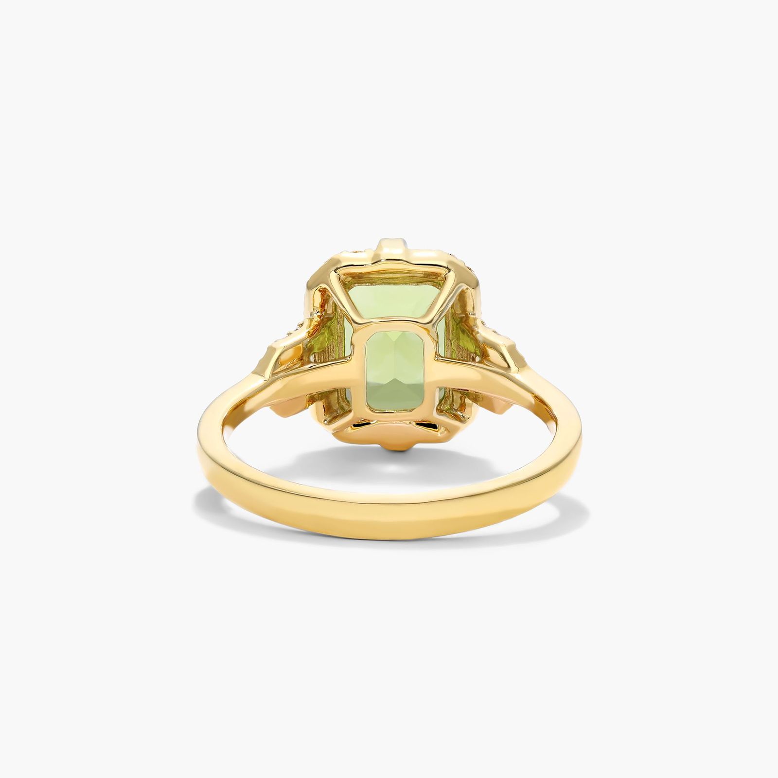 Peridot Diamond Halo Ring In 18K Yellow Gold