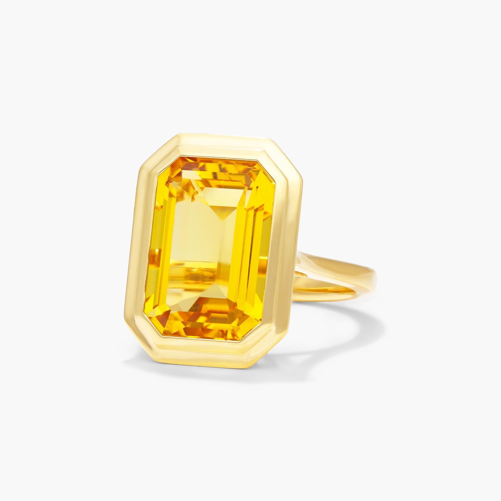 Emerald Cut Bezel Citrine Cocktail Ring In 18K Yellow Gold
