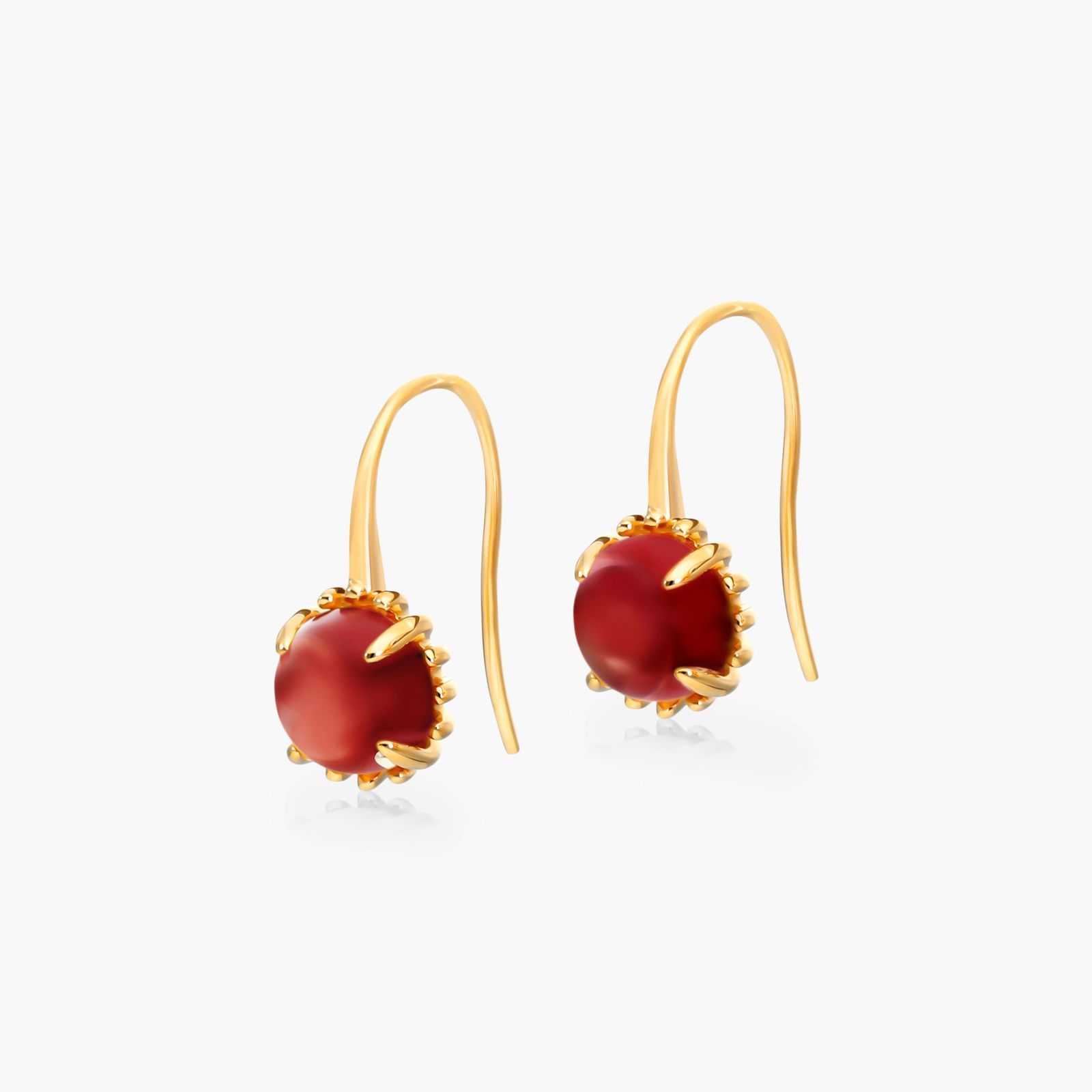 14K Yellow Gold Garnet Beaded Hook Earrings