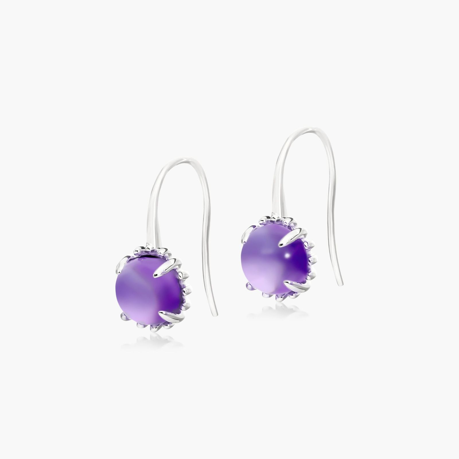 14K White Gold Amethyst Beaded Hook Earrings