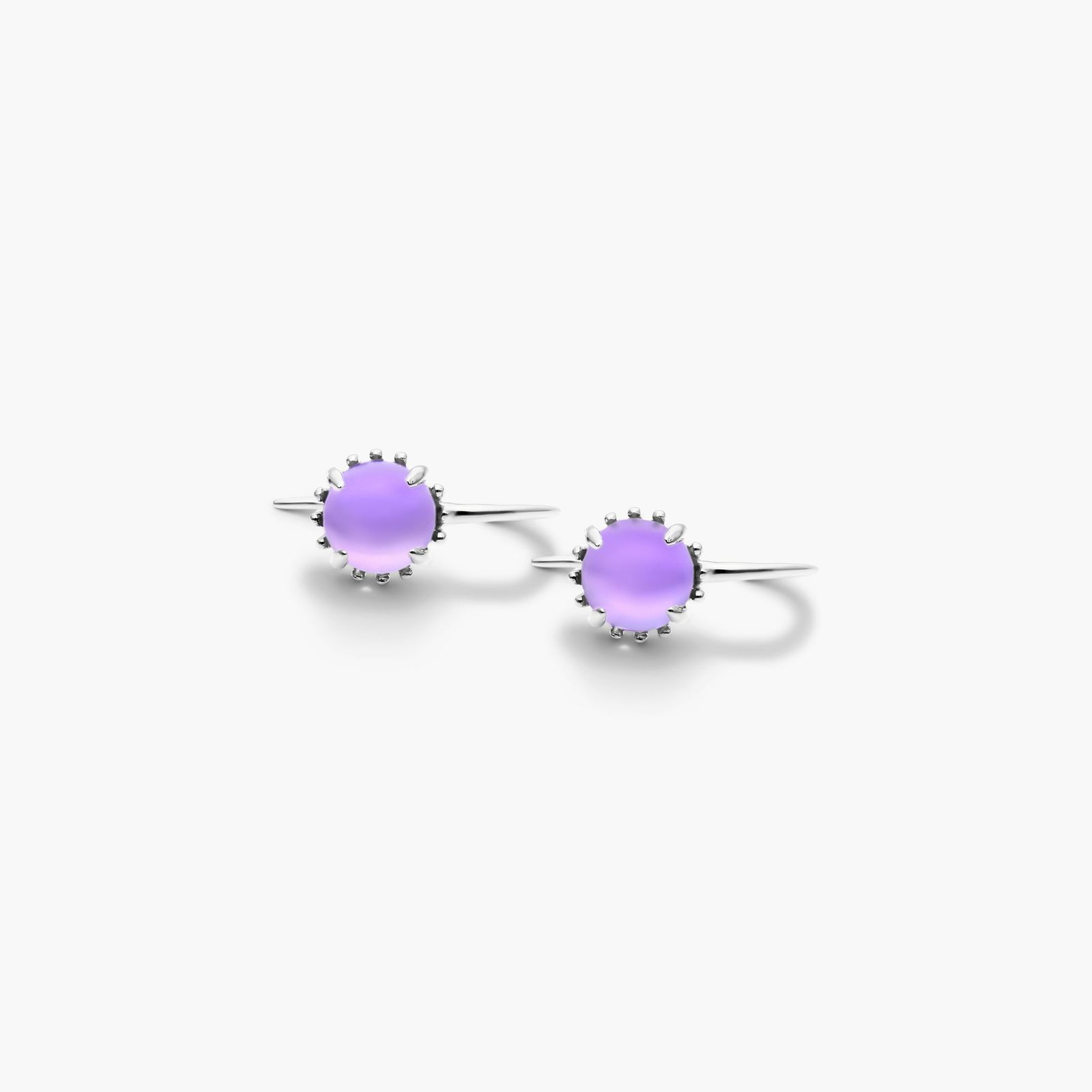 14K White Gold Amethyst Beaded Hook Earrings