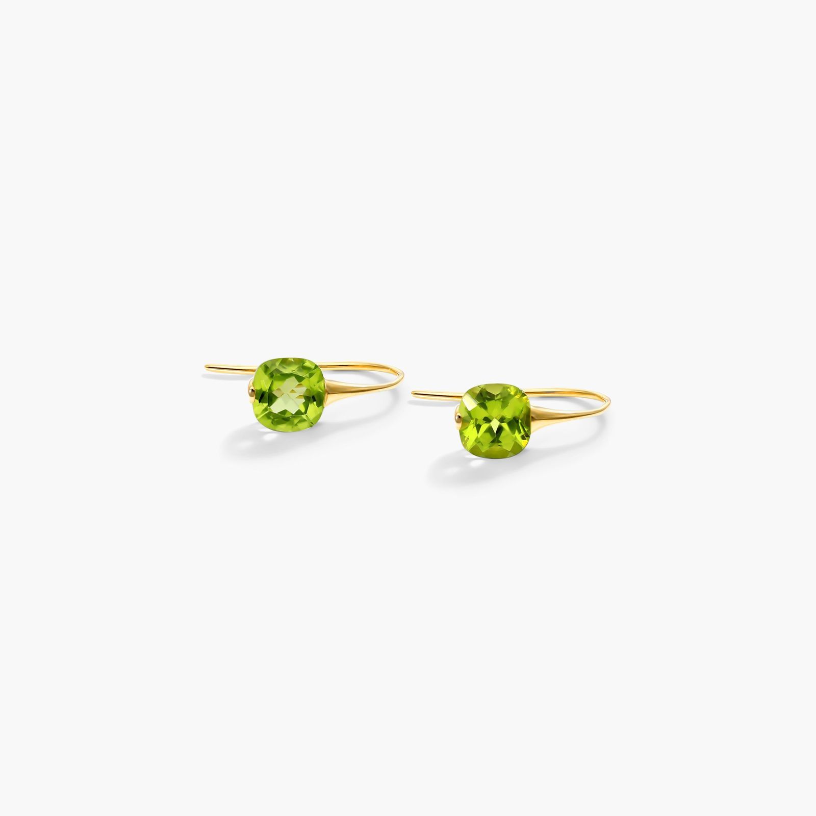 14K Yellow Gold Cushion Peridot Hook Earrings