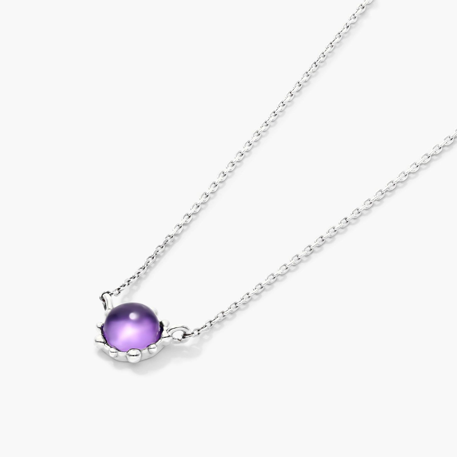 14K White Gold Beaded Amethyst Necklace