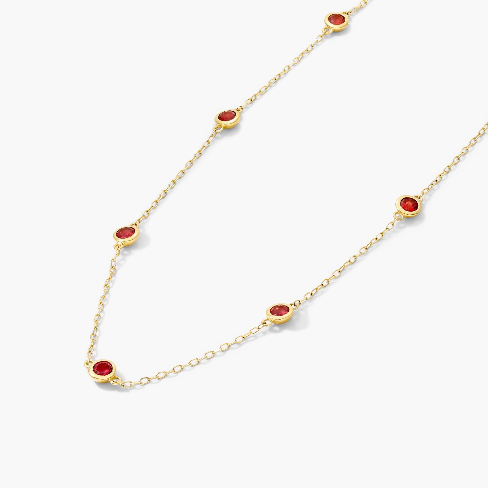 14K Yellow Gold Garnet Station Necklace