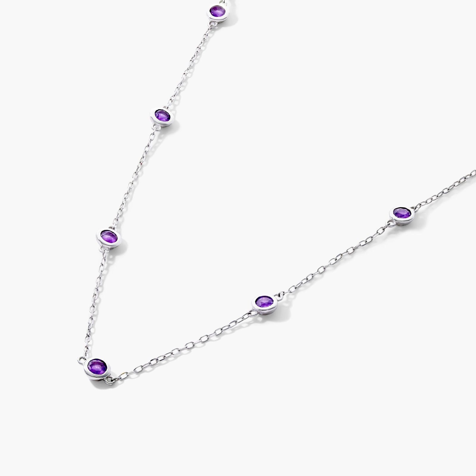 14K White Gold Amethyst Station Necklace