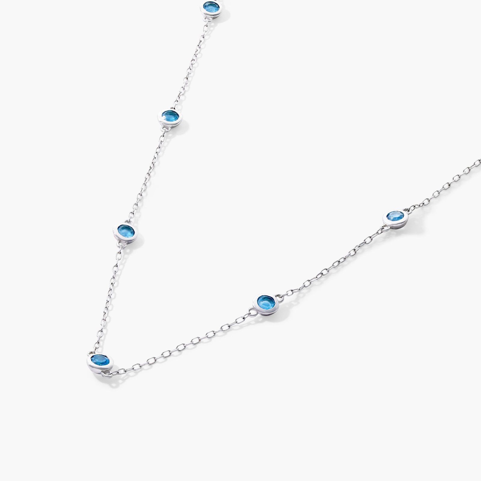 14K White Gold Blue Topaz Station Necklace