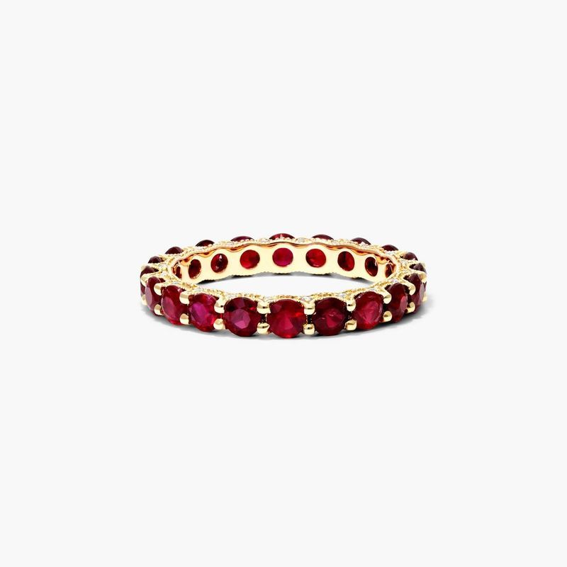 Milgrain Embellished Ruby Eternity Ring In 14K Yellow Gold