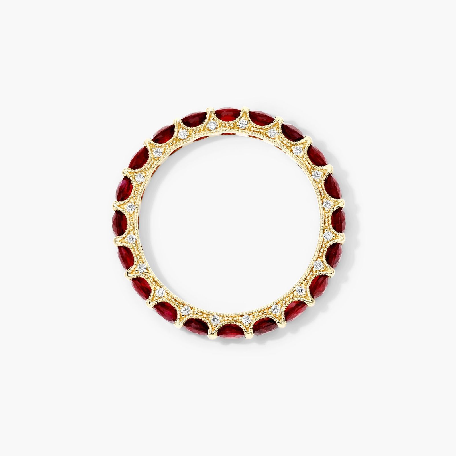 Milgrain Embellished Ruby Eternity Ring In 14K Yellow Gold