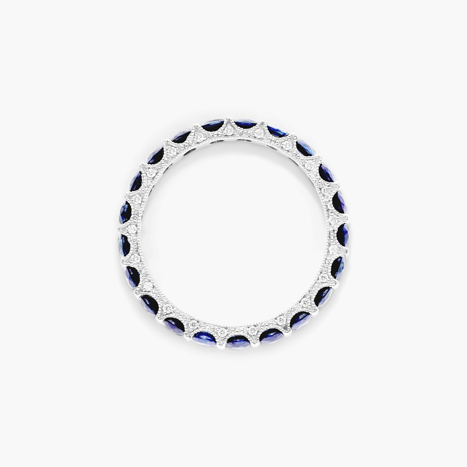 Milgrain Embellished Sapphire Eternity Ring In 14K White Gold