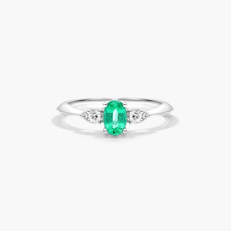 Emerald And Diamond Ring In 14K White Gold