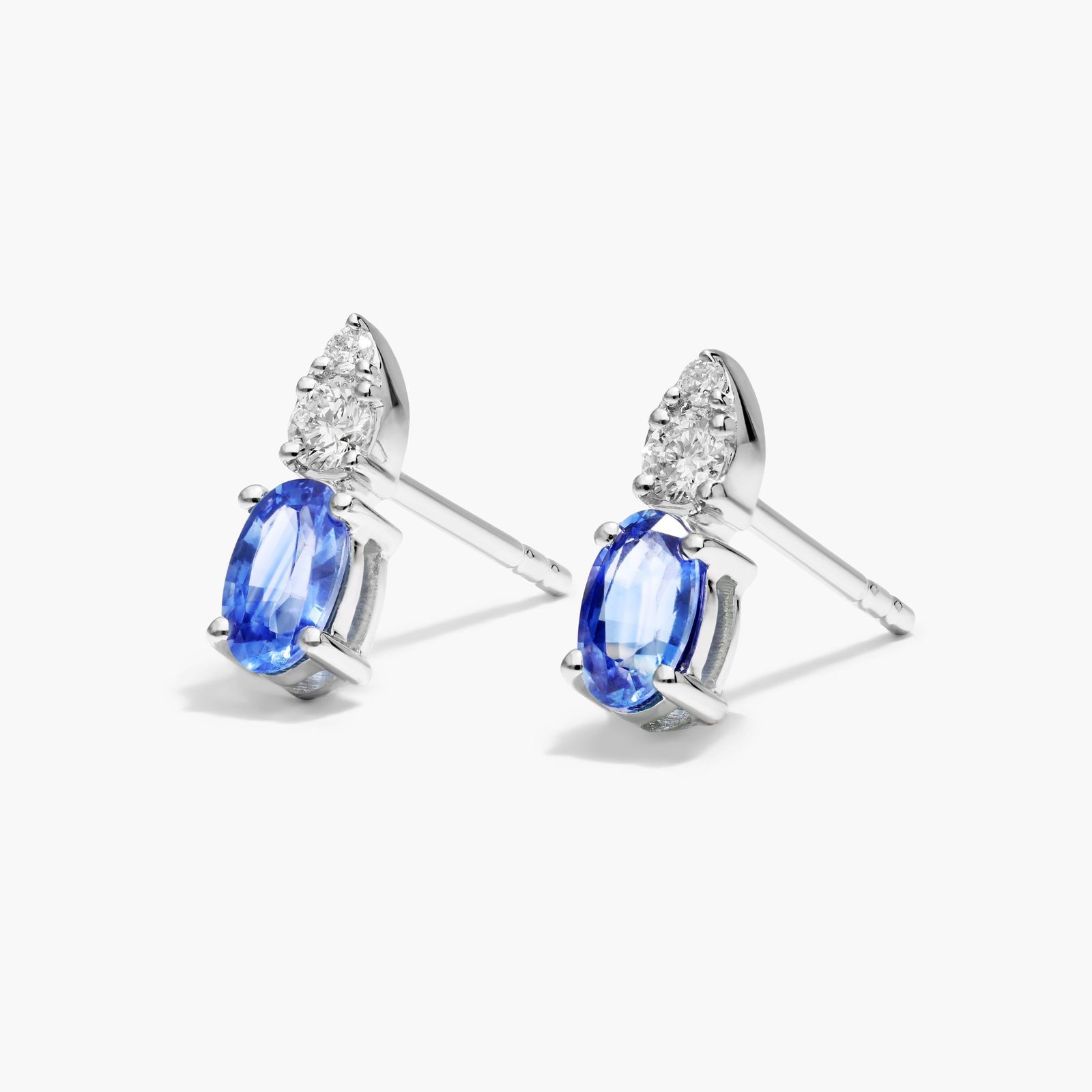 Blue Sapphire And Diamond Earrings In 14K White Gold