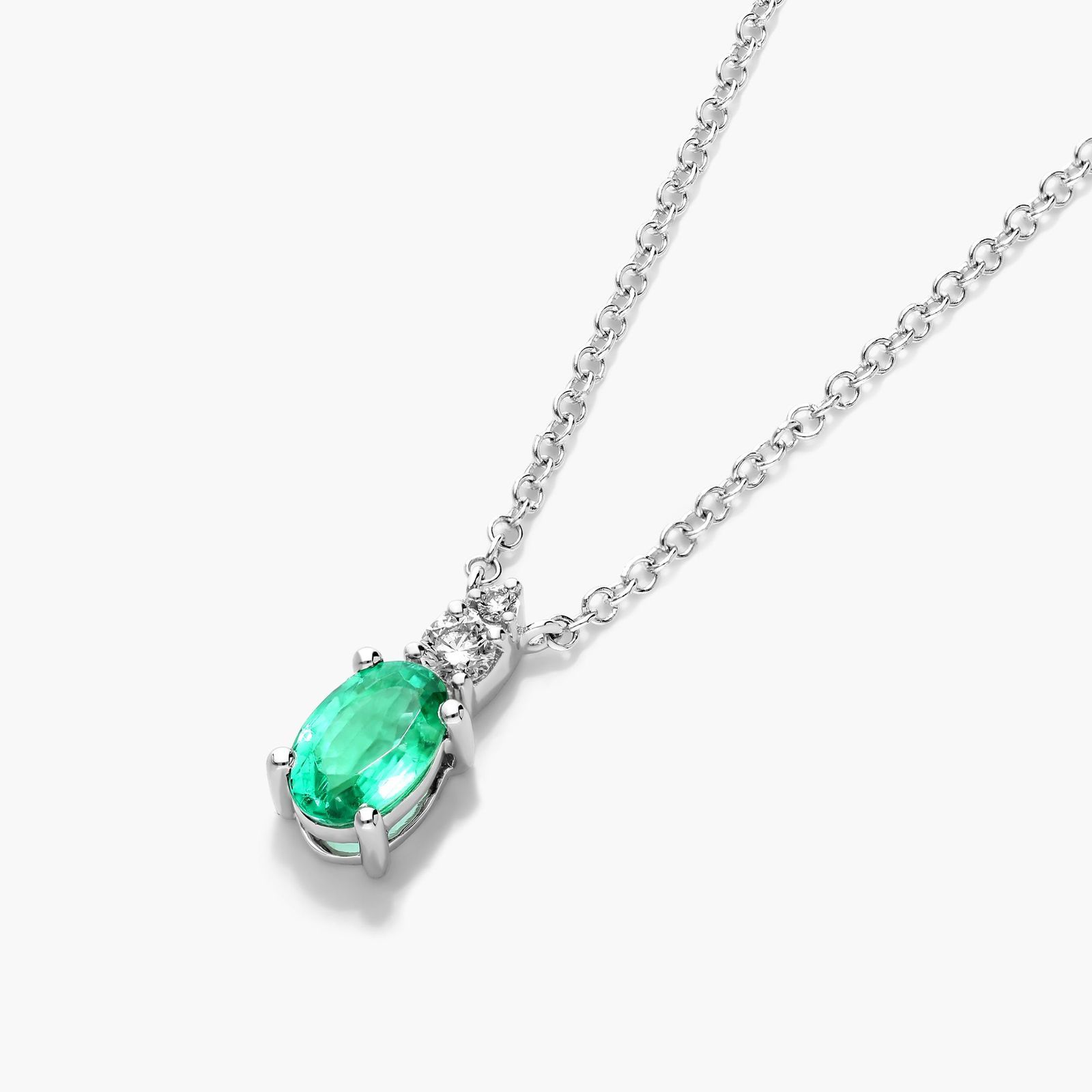 14K White Gold Emerald and Diamond Necklace
