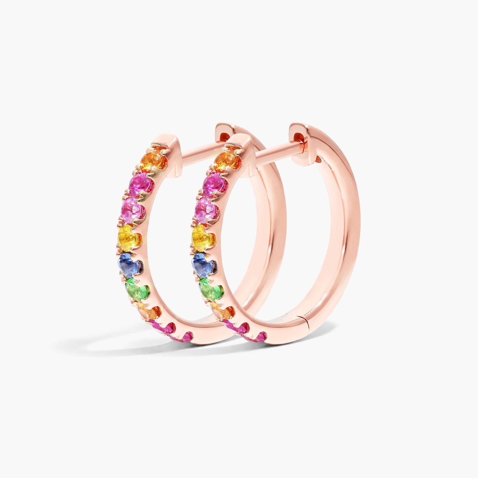 Rainbow Hoop Earrings In 14K Rose Gold