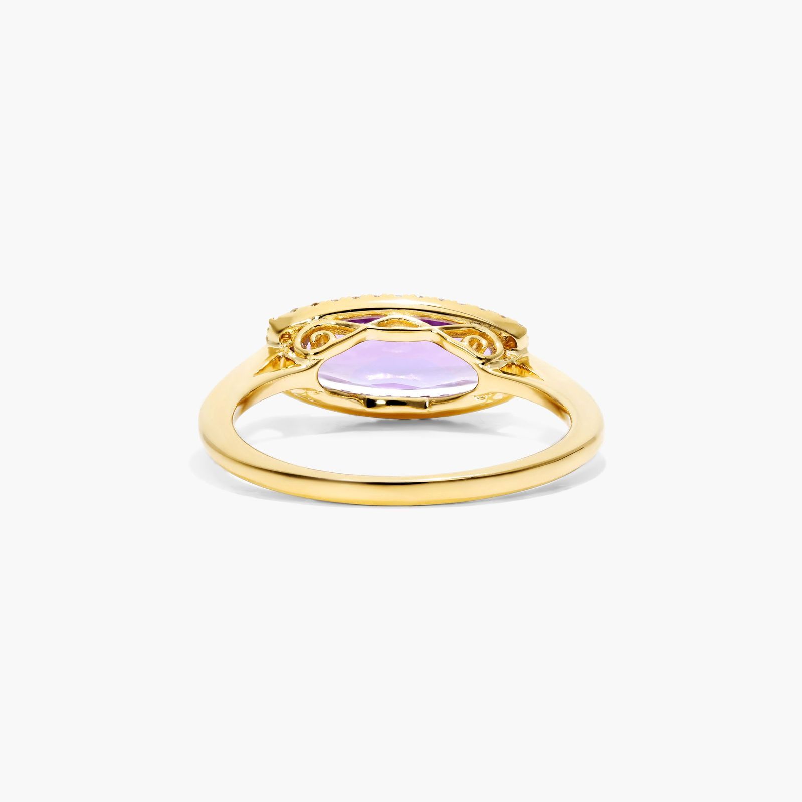 Elongated Amethyst Halo Ring In 14K Yellow Gold by Brevani