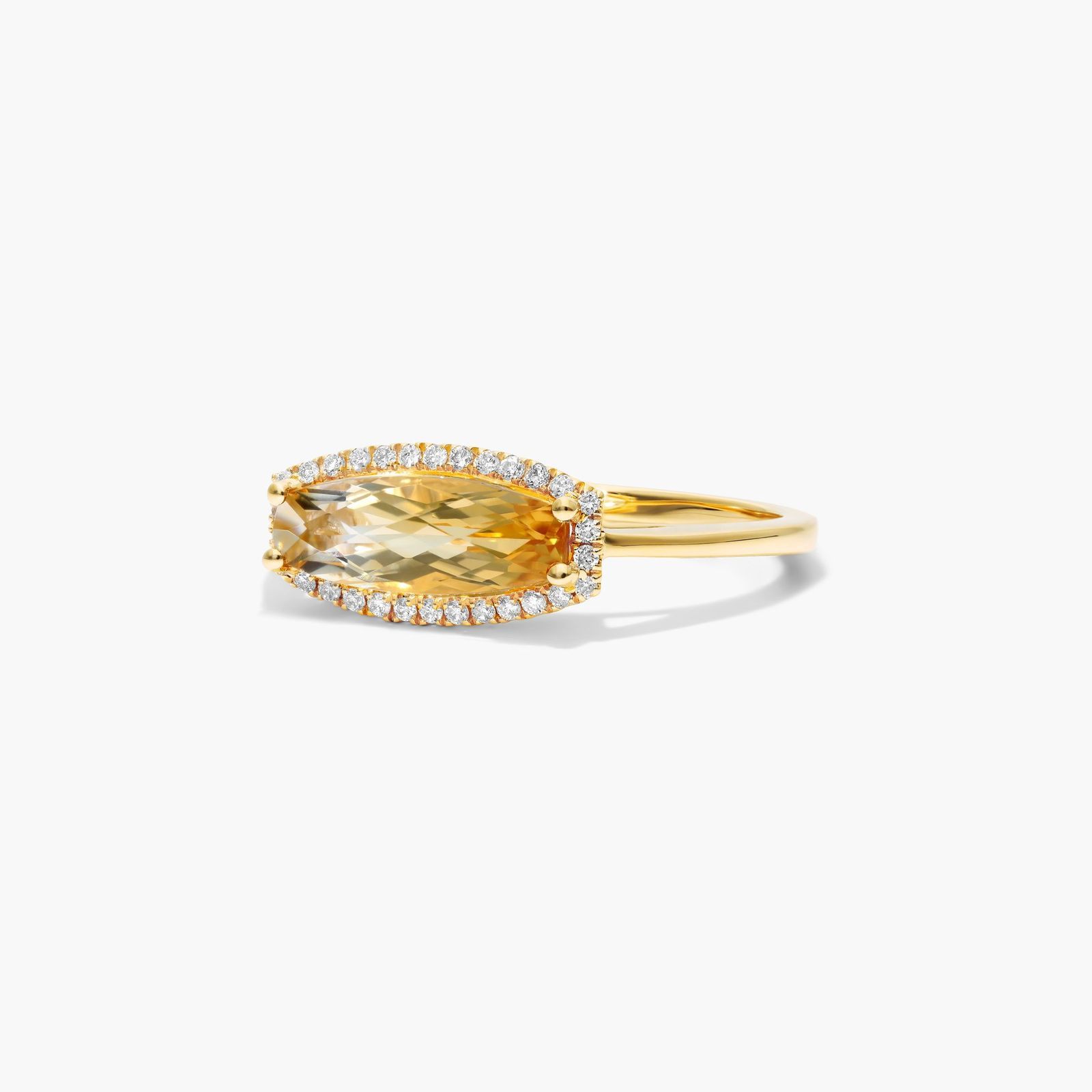 14K Yellow Gold Elongated Citrine Halo Ring by Brevani