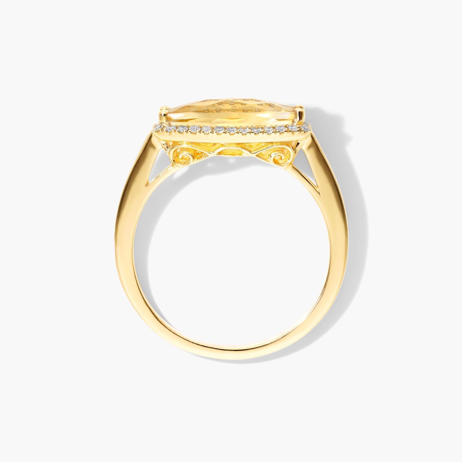 14K Yellow Gold Elongated Citrine Halo Ring by Brevani