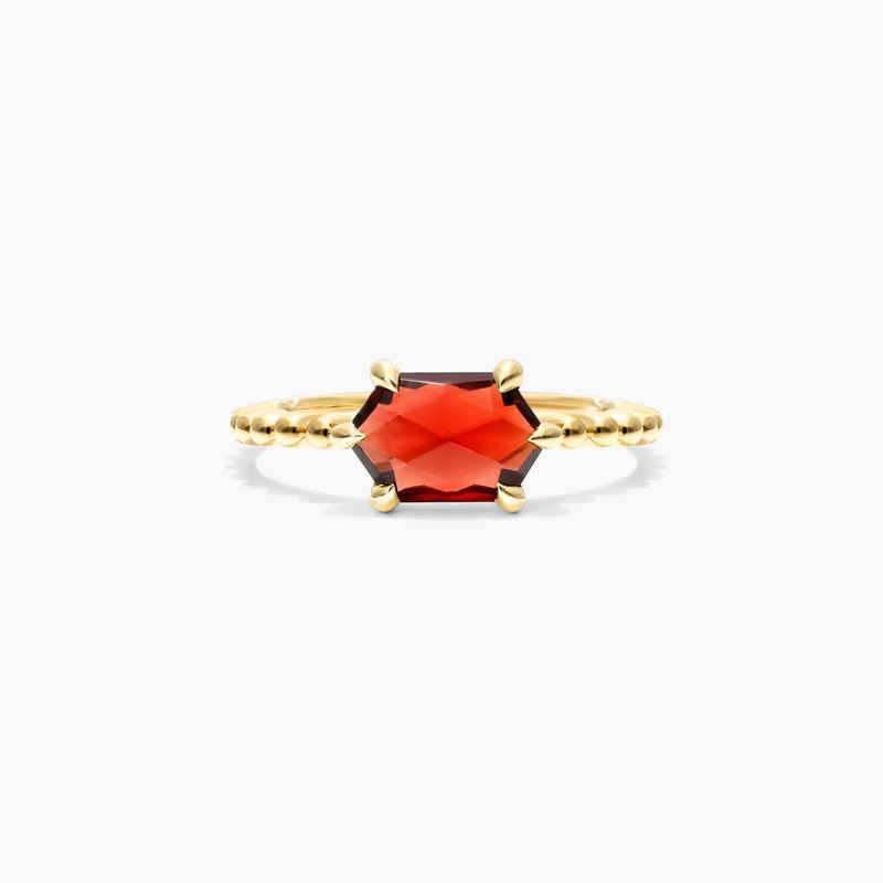 Garnet Hexagon Ring In 14K Yellow Gold