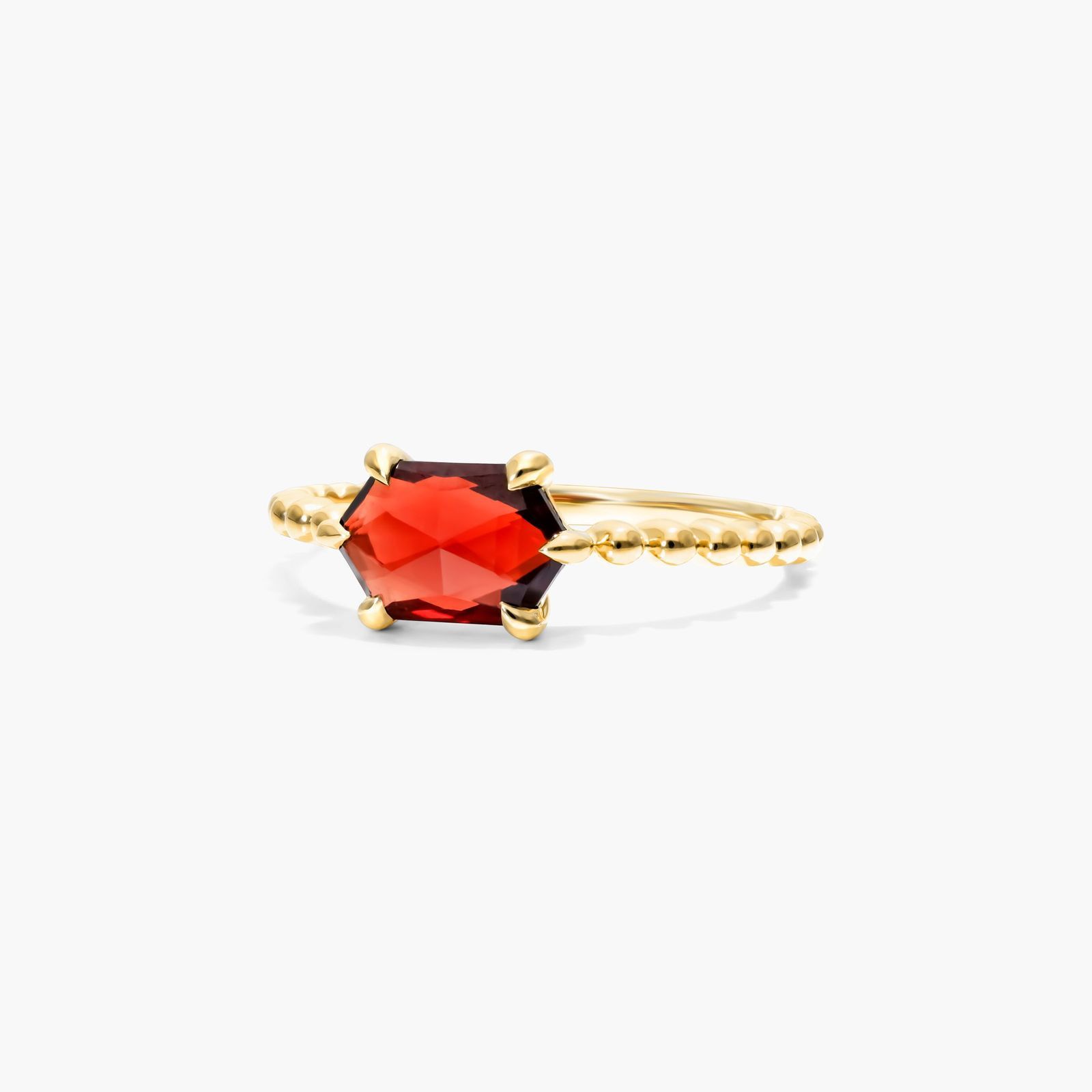 Garnet Hexagon Ring In 14K Yellow Gold
