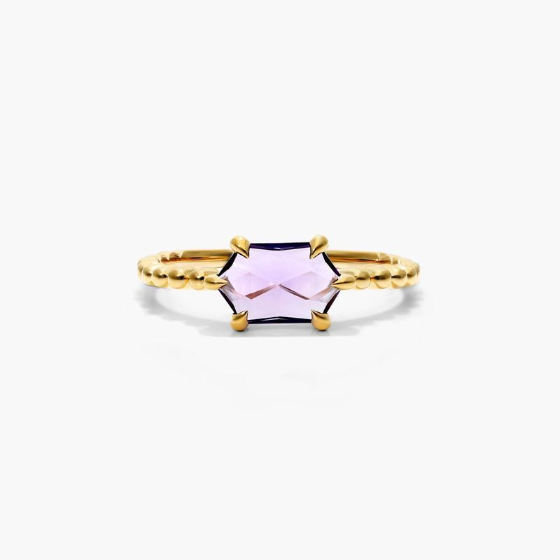 14K Yellow Gold Amethyst Hexagon Ring