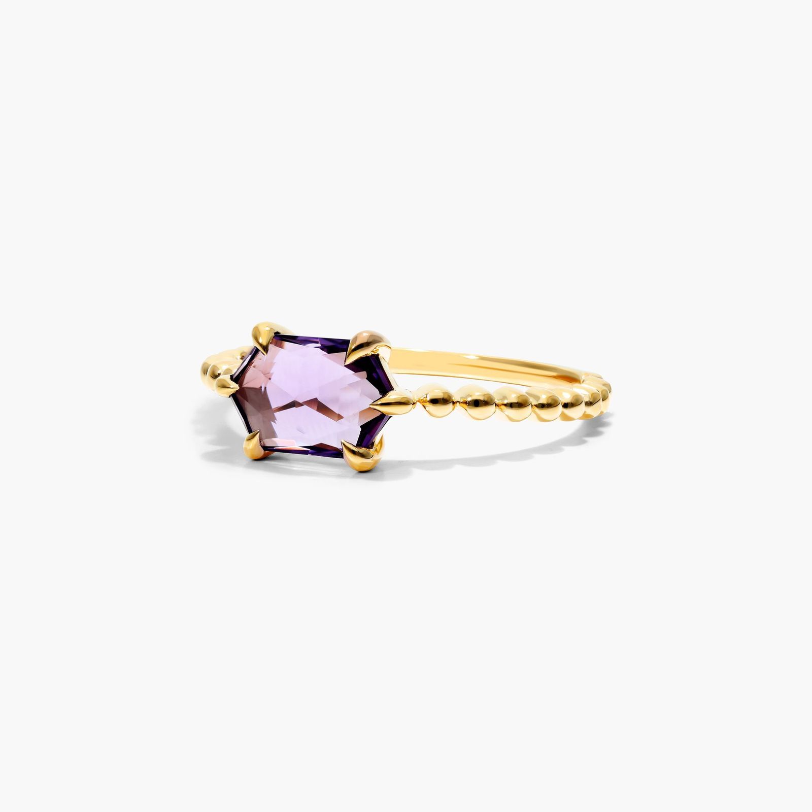 14K Yellow Gold Amethyst Hexagon Ring