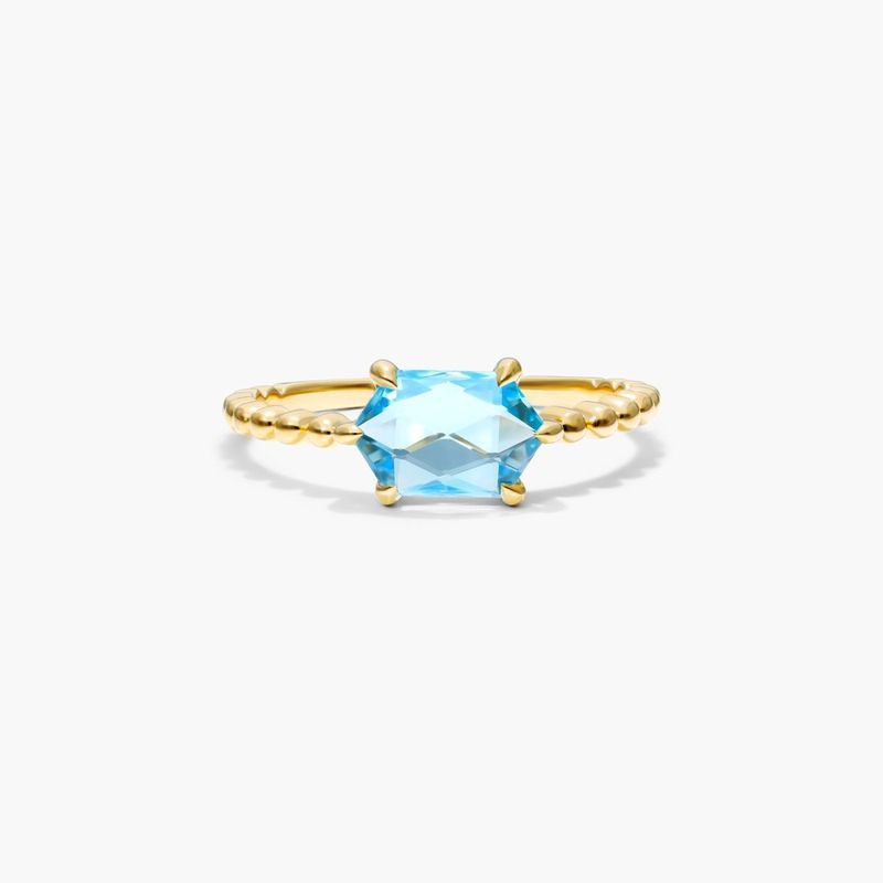 Blue Topaz Hexagon Ring In 14K Yellow Gold