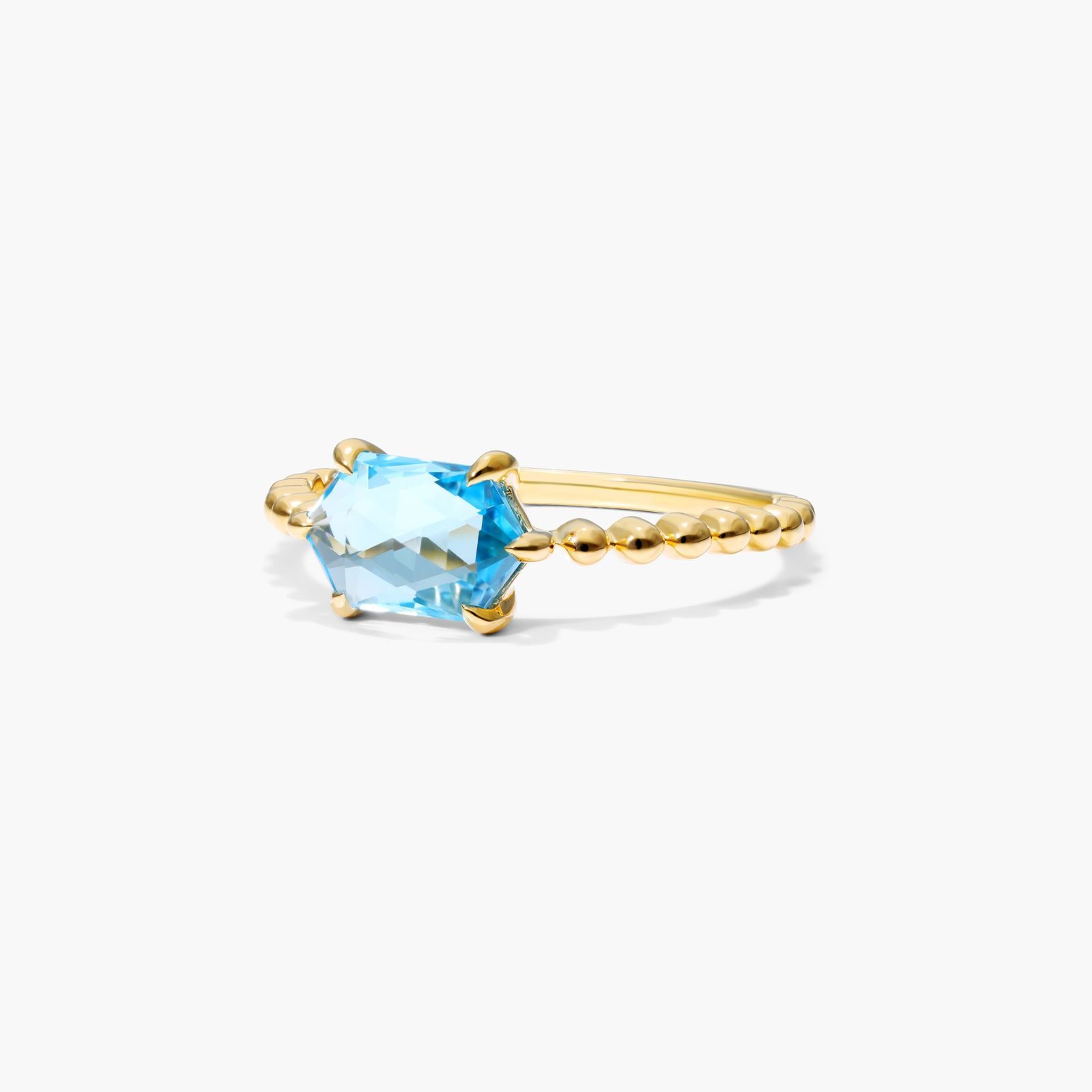 Blue Topaz Hexagon Ring In 14K Yellow Gold