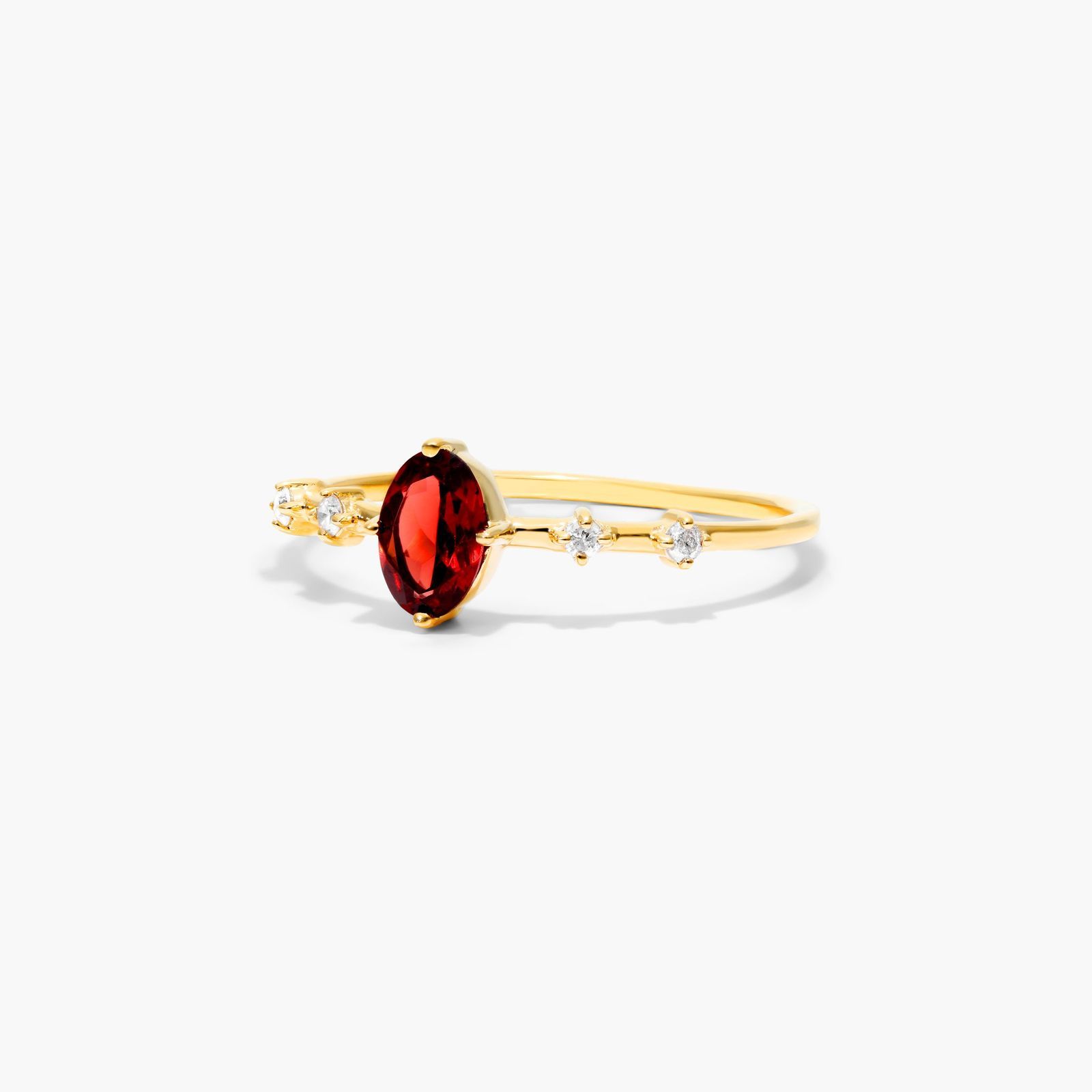 Oval Garnet And Diamond Birthstone Ring In 14K Yellow Gold
