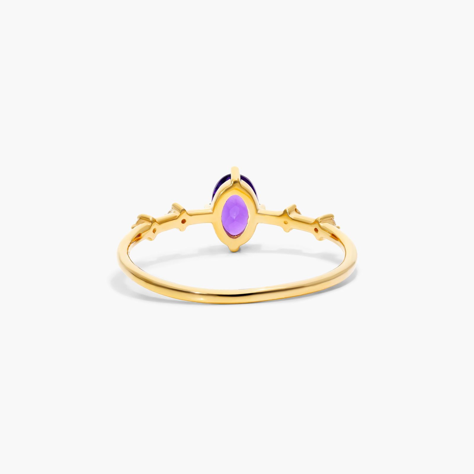 Oval Amethyst And Diamond Birthstone Ring In 14K Yellow Gold