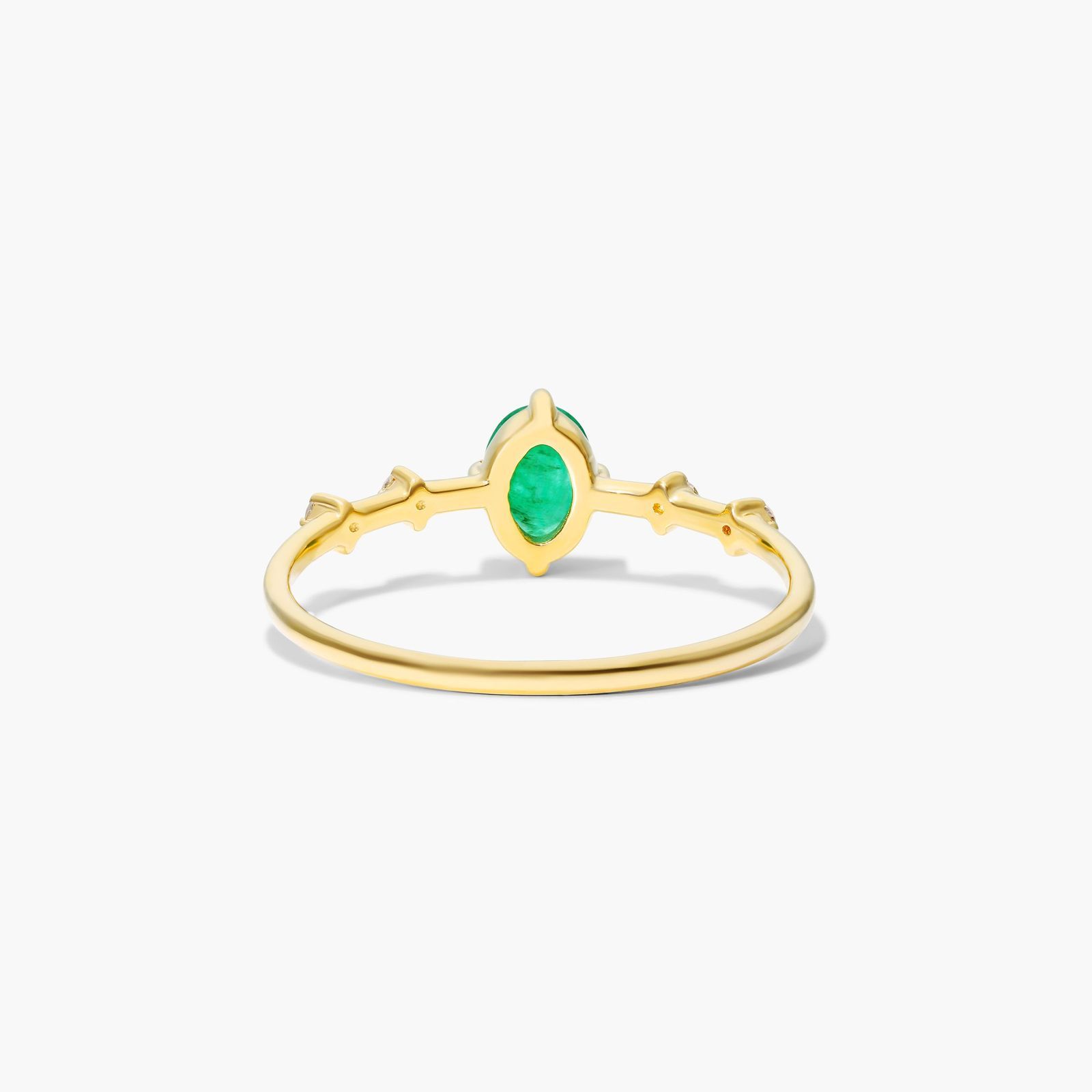 Oval Emerald And Diamond Birthstone Ring In 14K Yellow Gold