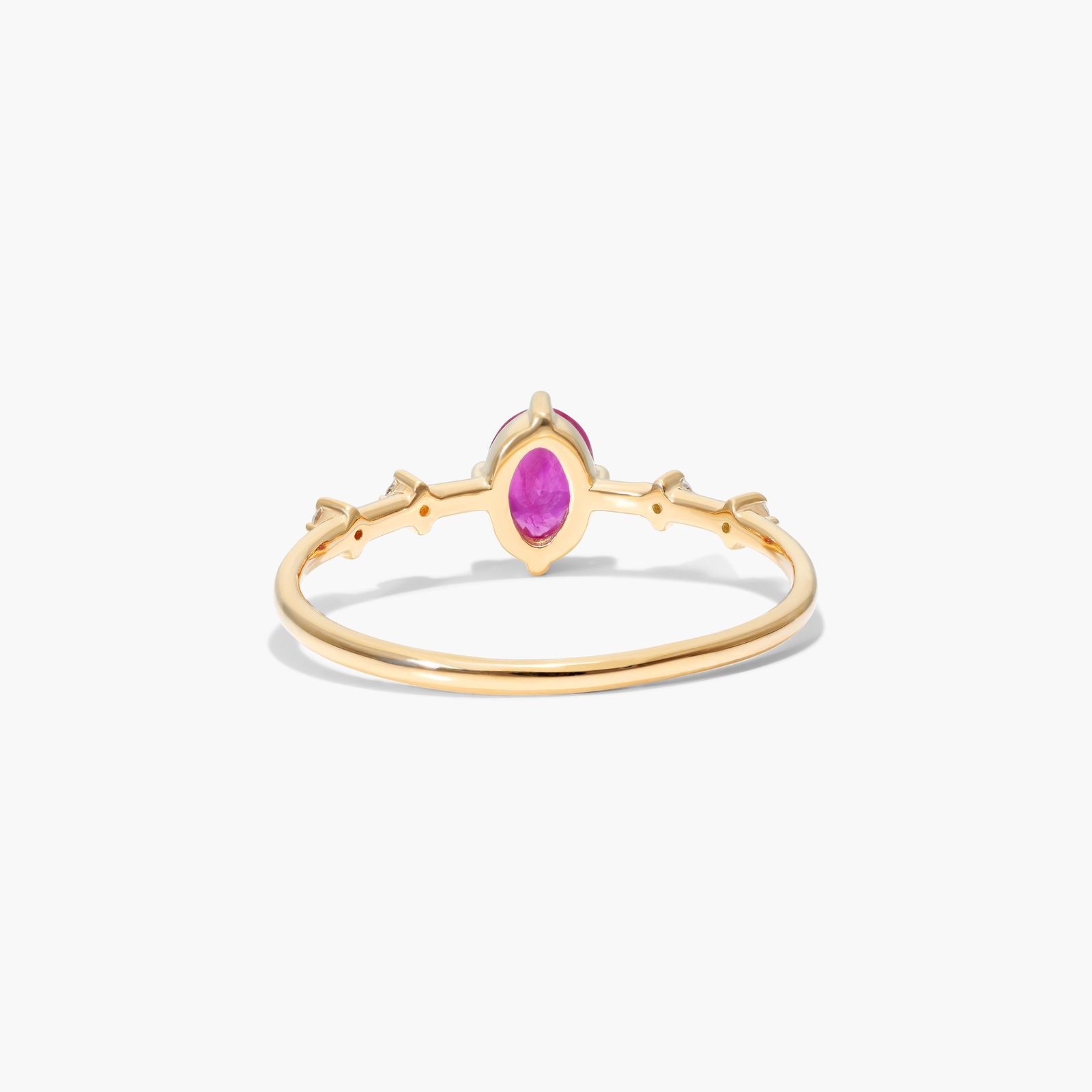Oval Ruby And Diamond Birthstone Ring In 14K Yellow Gold