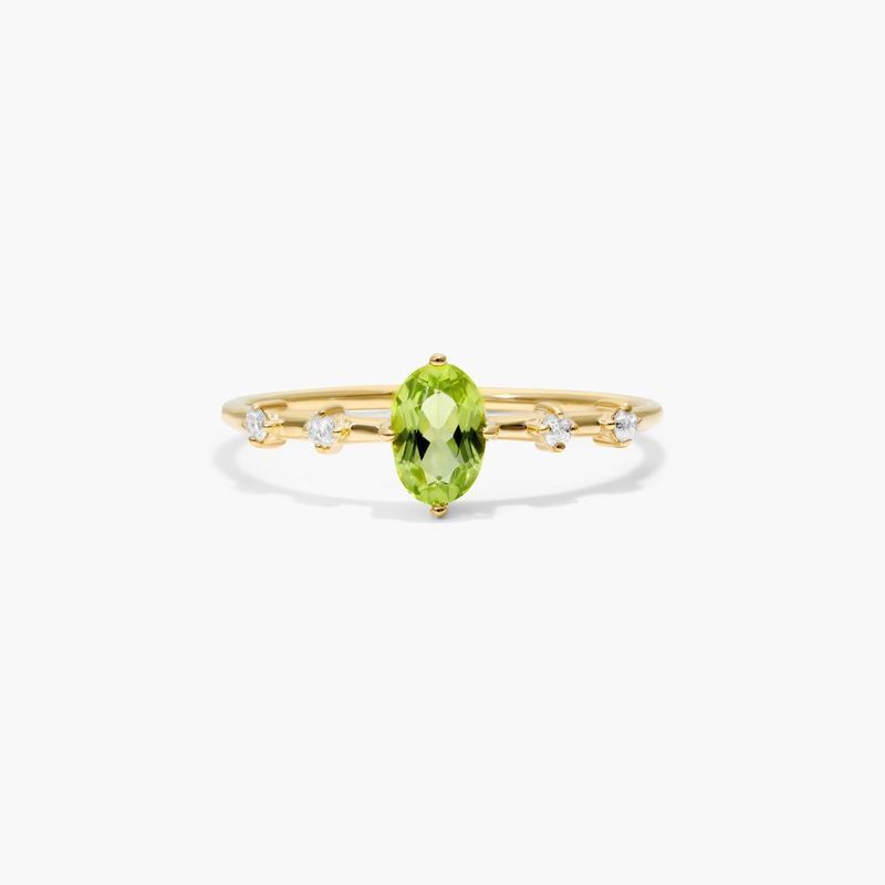 Oval Peridot And Diamond Birthstone Ring In 14K Yellow Gold