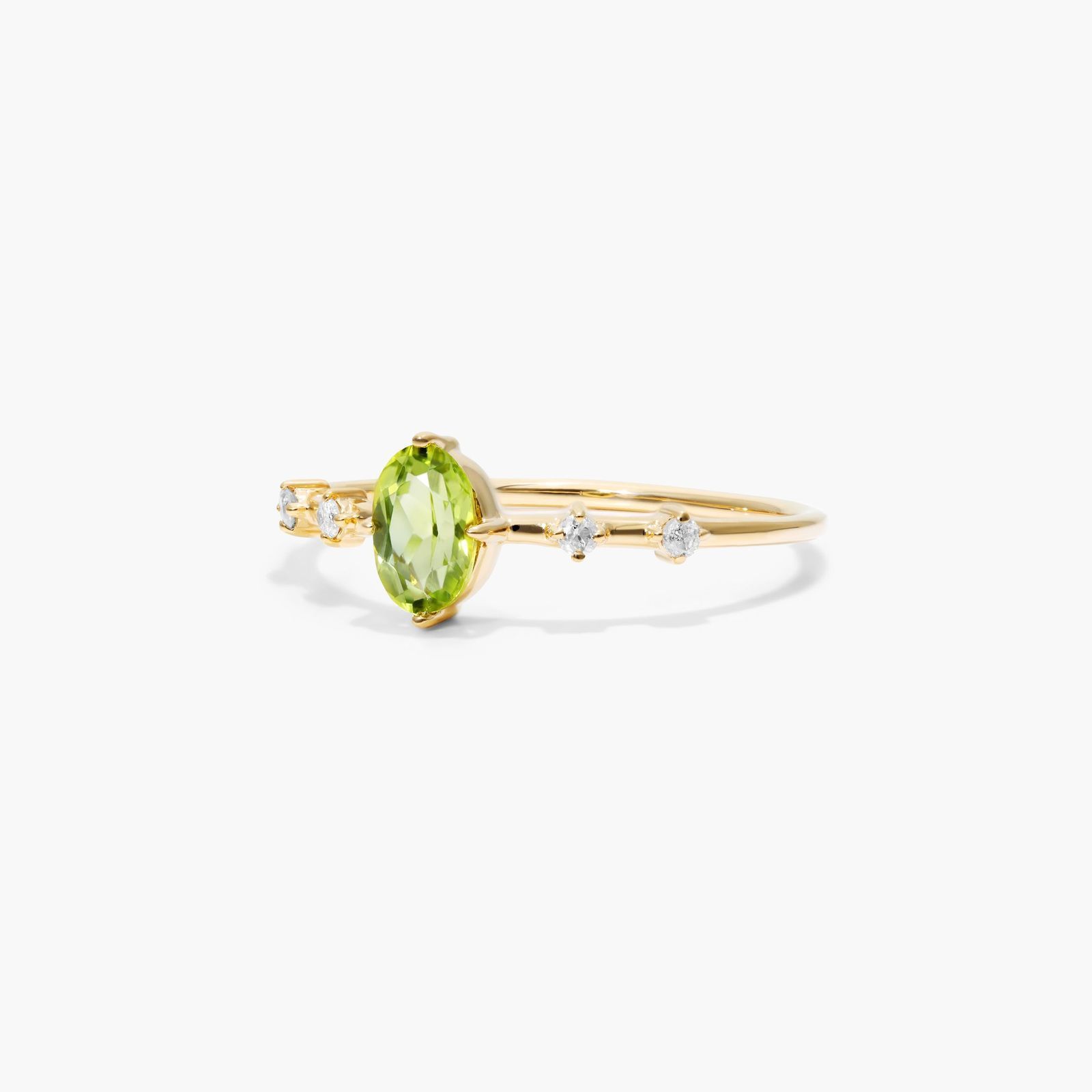 Oval Peridot And Diamond Birthstone Ring In 14K Yellow Gold