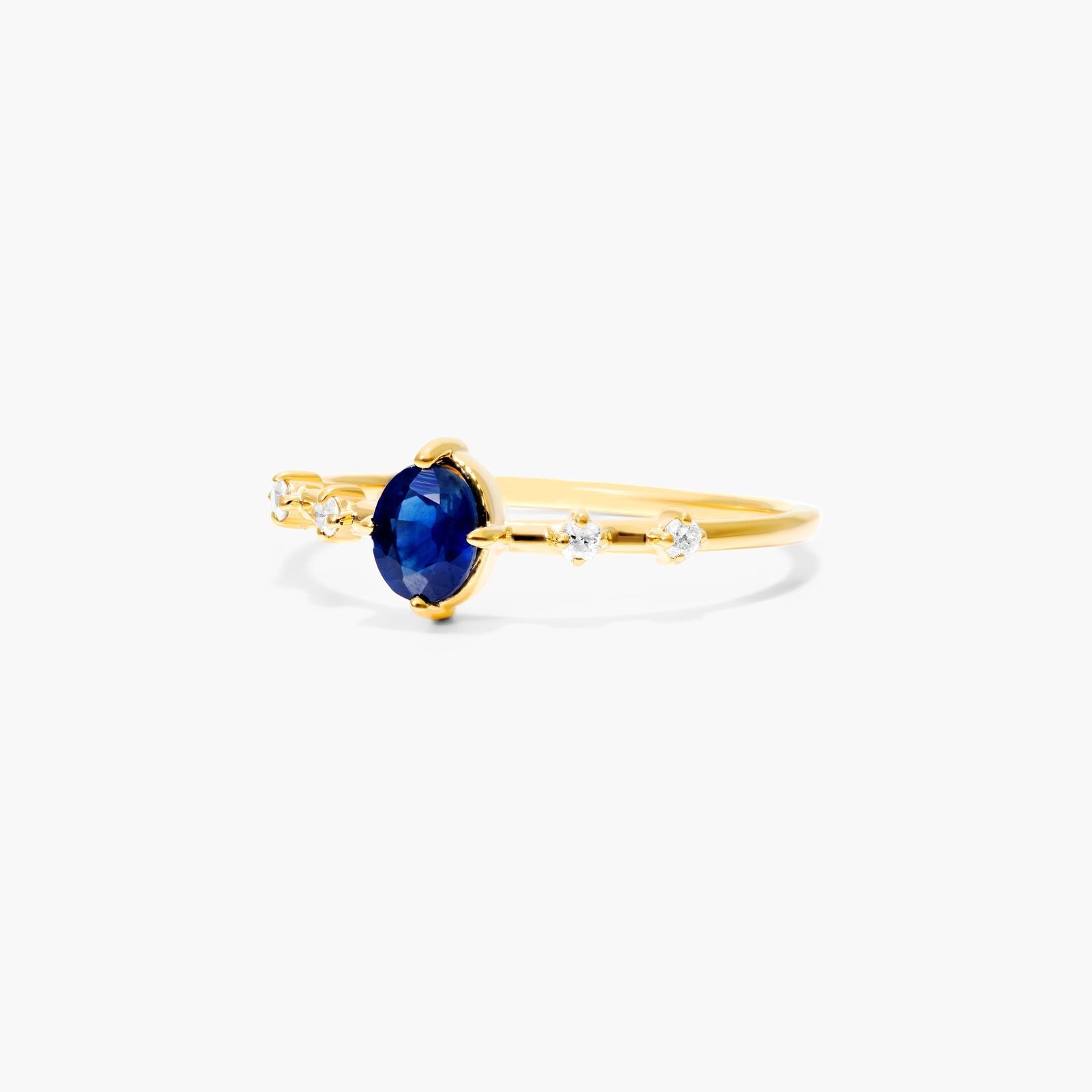Oval Sapphire And Diamond Birthstone Ring In 14K Yellow Gold