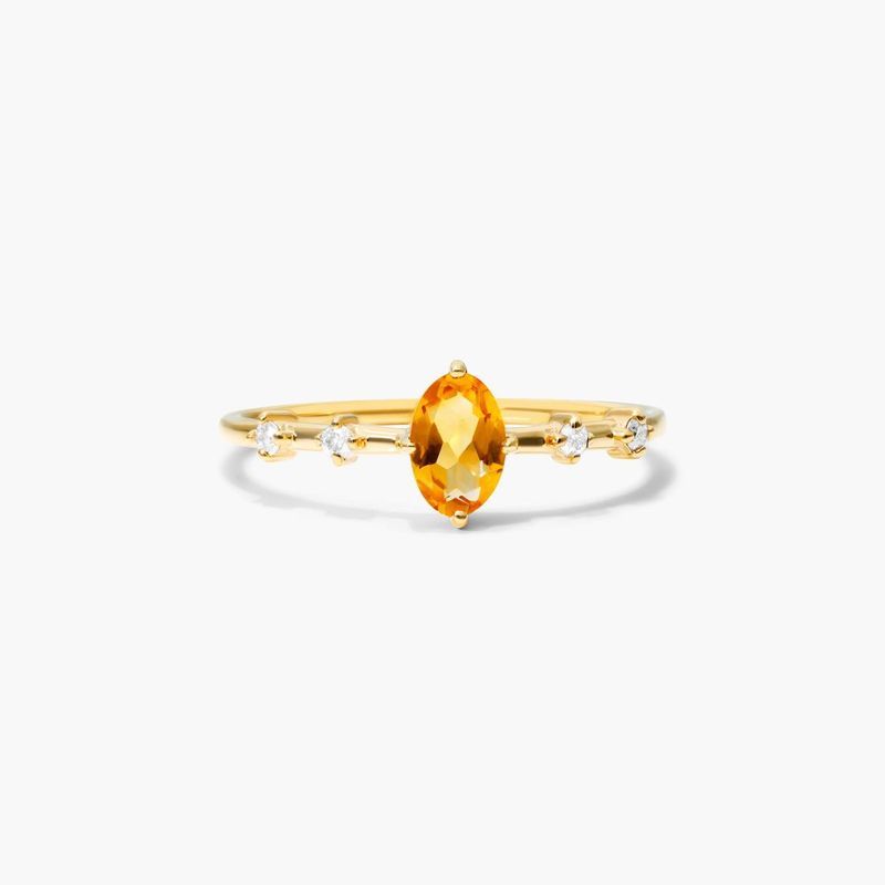 Oval Citrine And Diamond Birthstone Ring In 14K Yellow Gold
