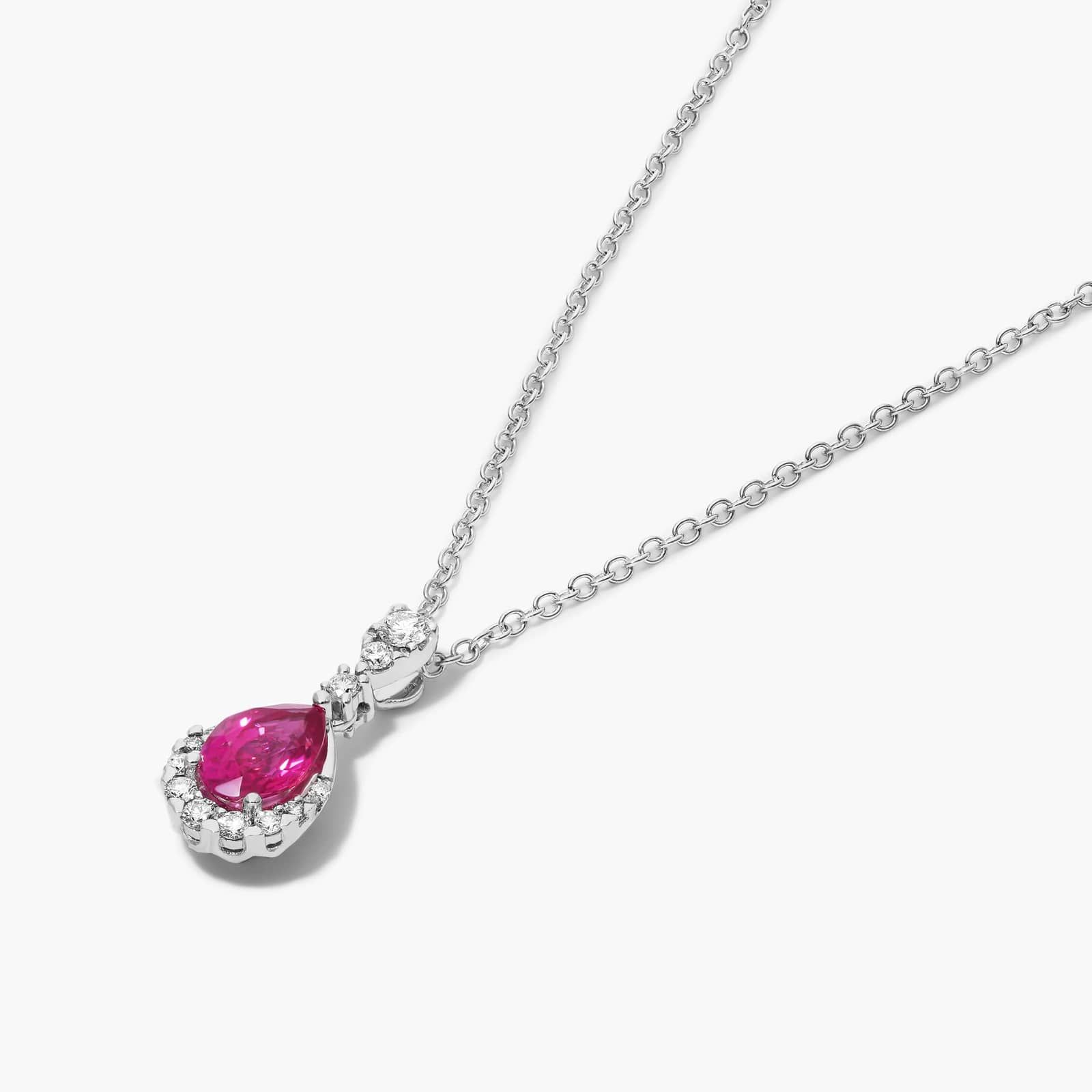 14K White Gold Regal Drop Ruby Necklace