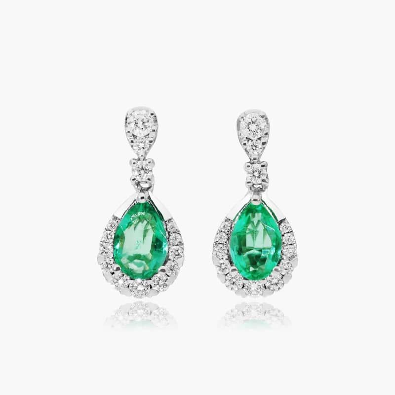 Regal Emerald Drop Earrings In 14K White Gold