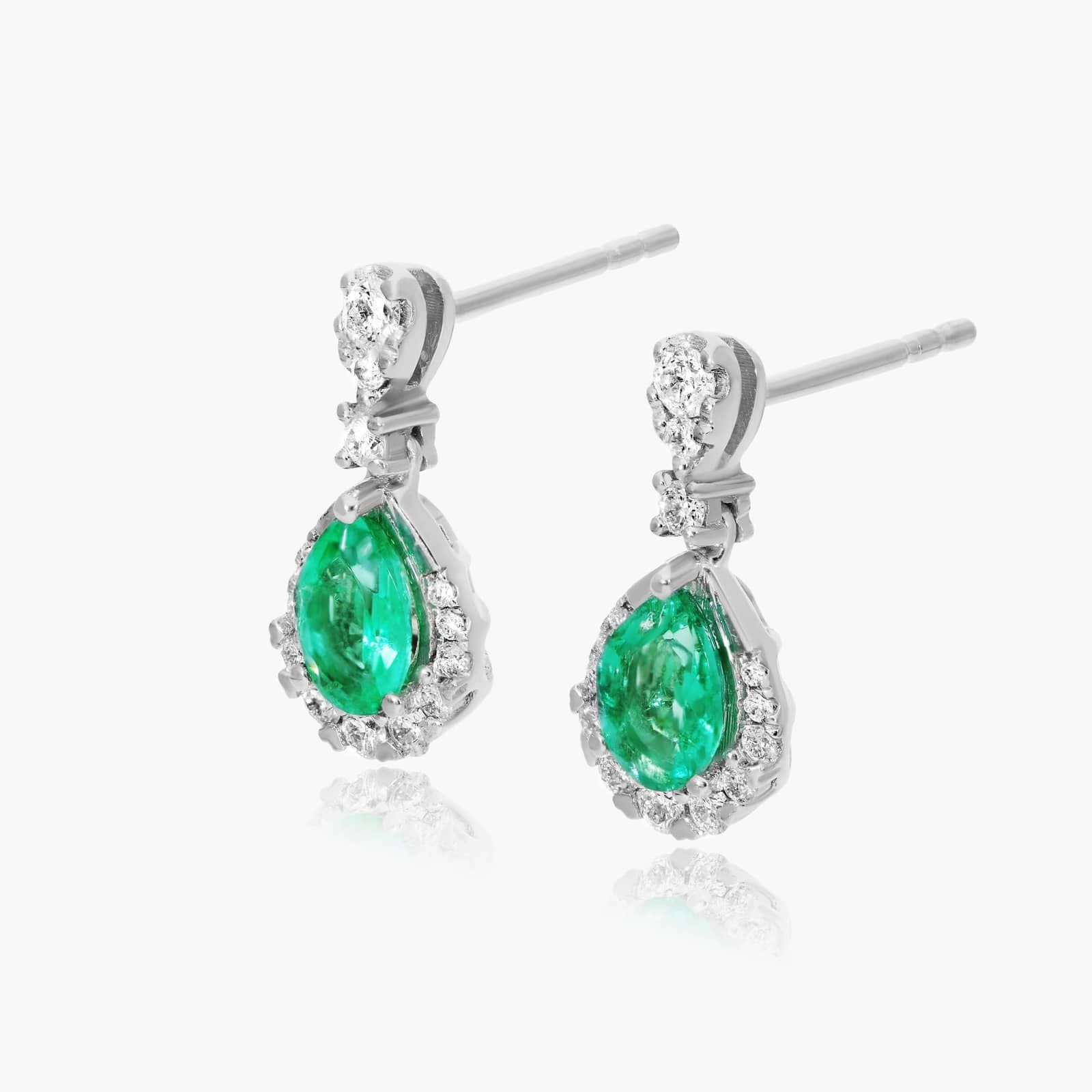 Regal Emerald Drop Earrings In 14K White Gold