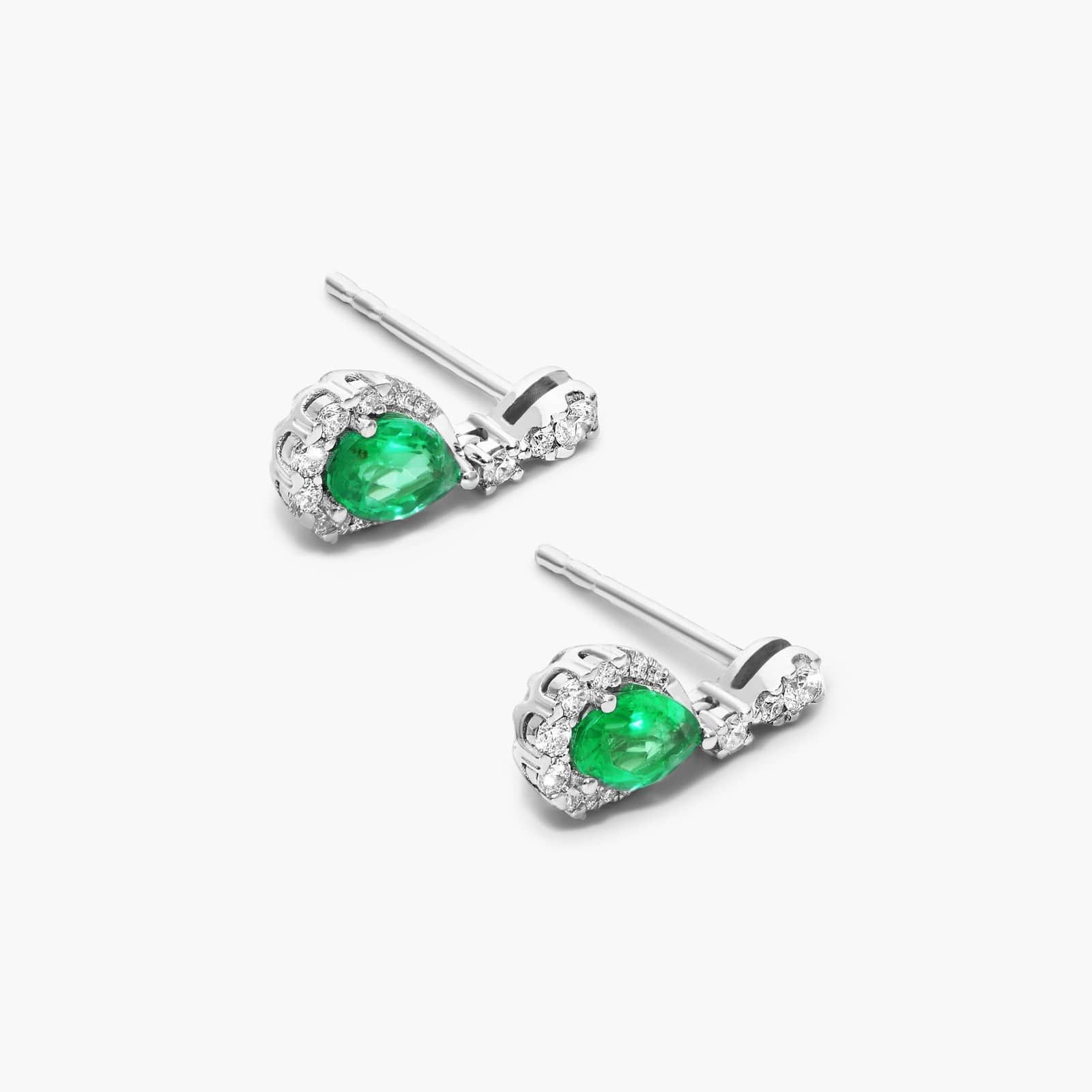 Regal Emerald Drop Earrings In 14K White Gold