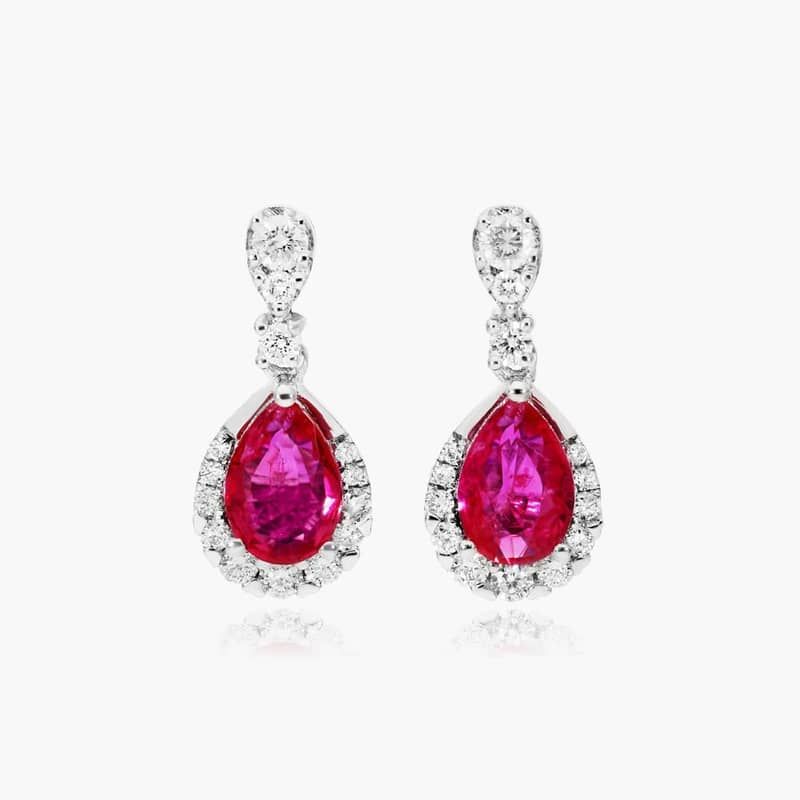 Regal Ruby Drop Earrings In 14K White Gold