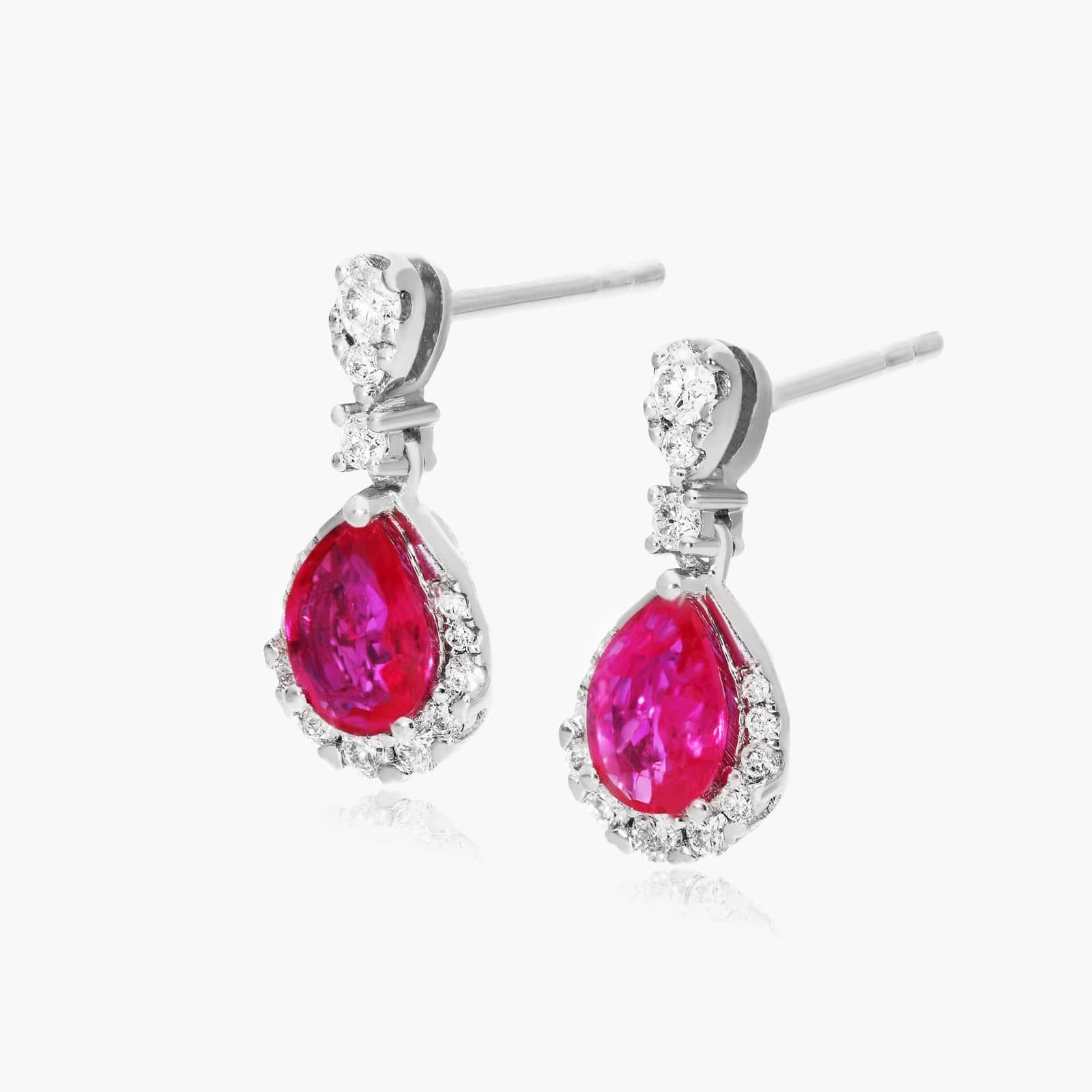 Regal Ruby Drop Earrings In 14K White Gold