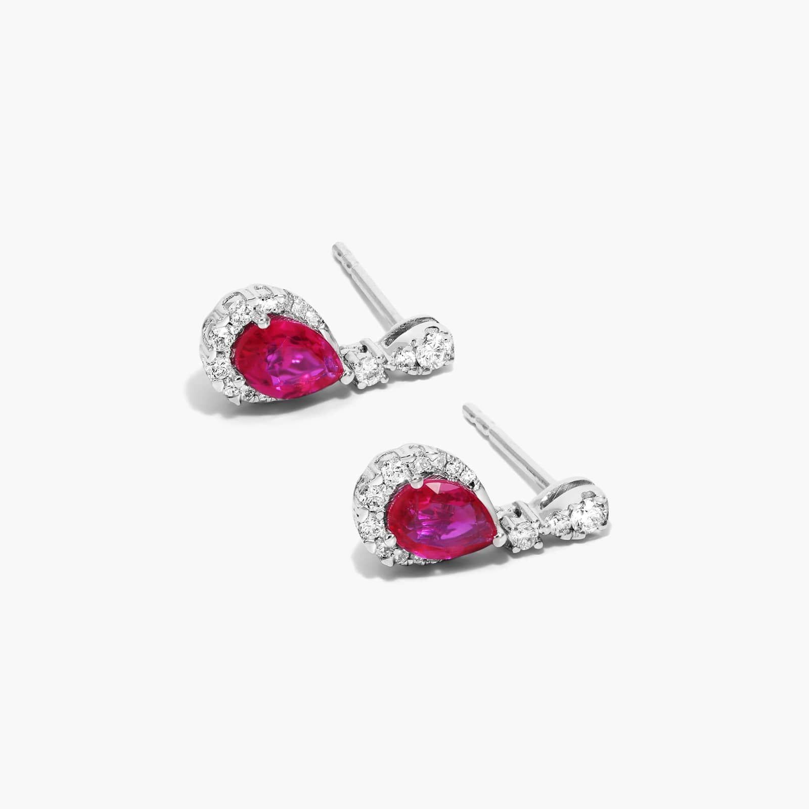Regal Ruby Drop Earrings In 14K White Gold